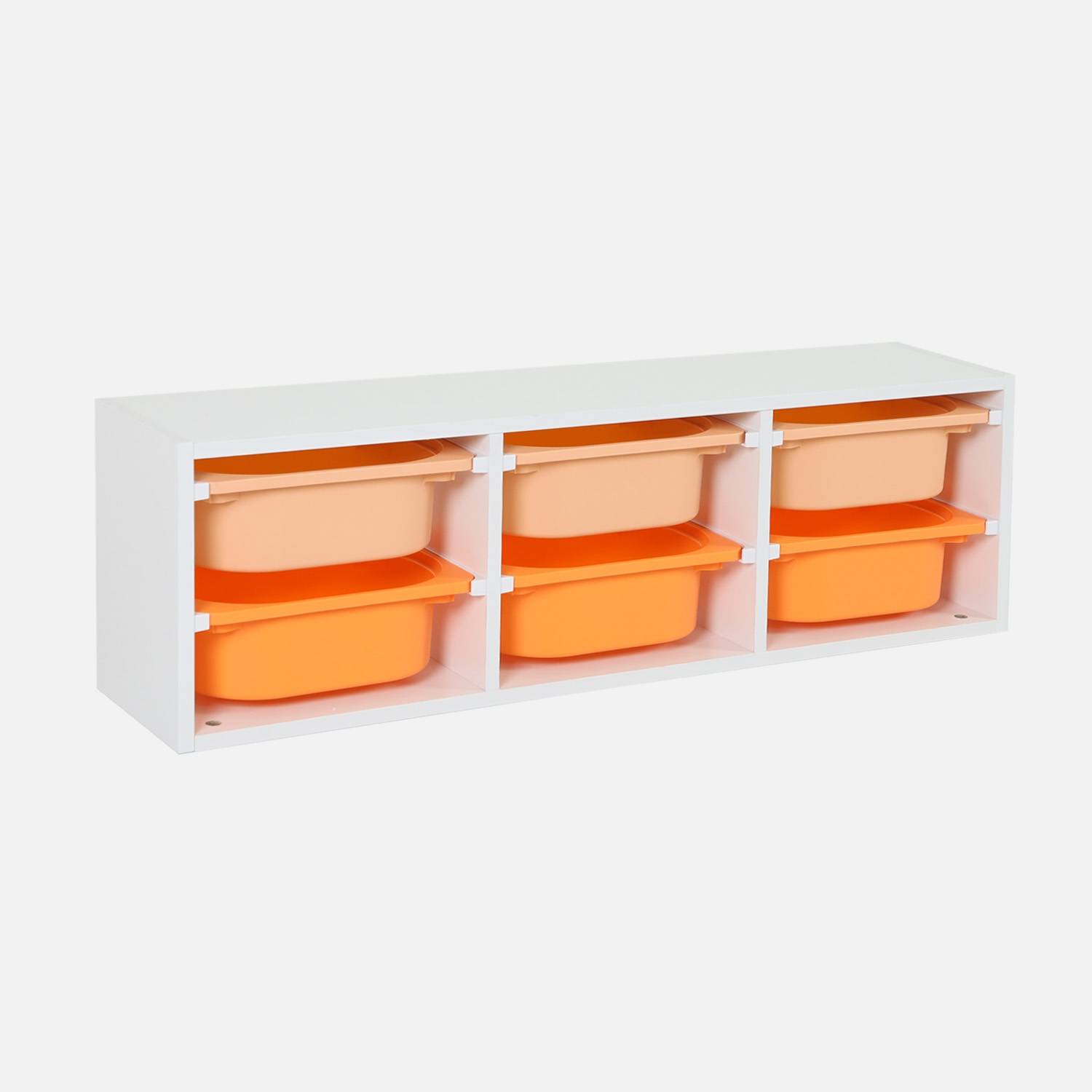 Meuble de rangement pour enfant, 6 bacs en plastique orange pêche