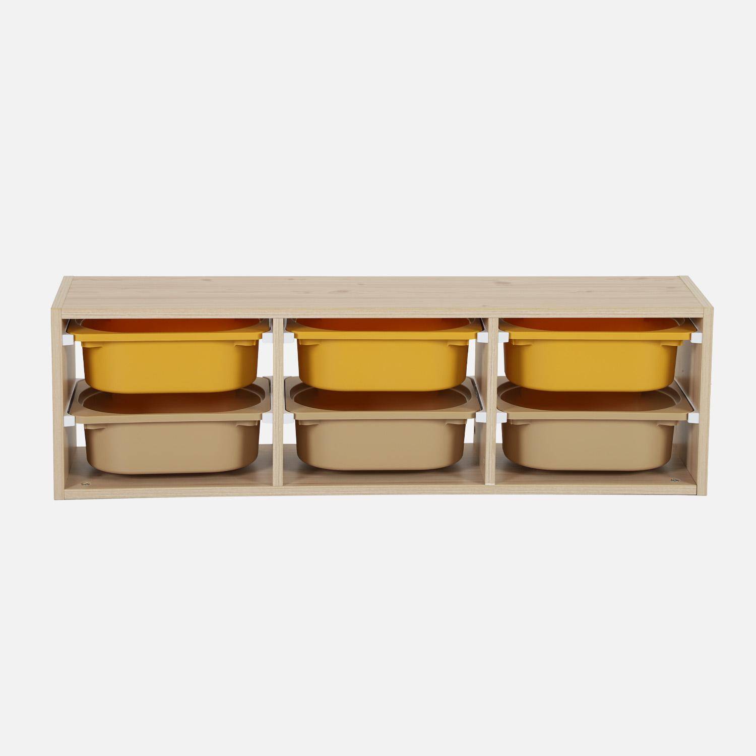 Meuble de rangement naturel pour enfant, 6 bacs en plastique moutarde taupe - Sora,sweeek,Photo2