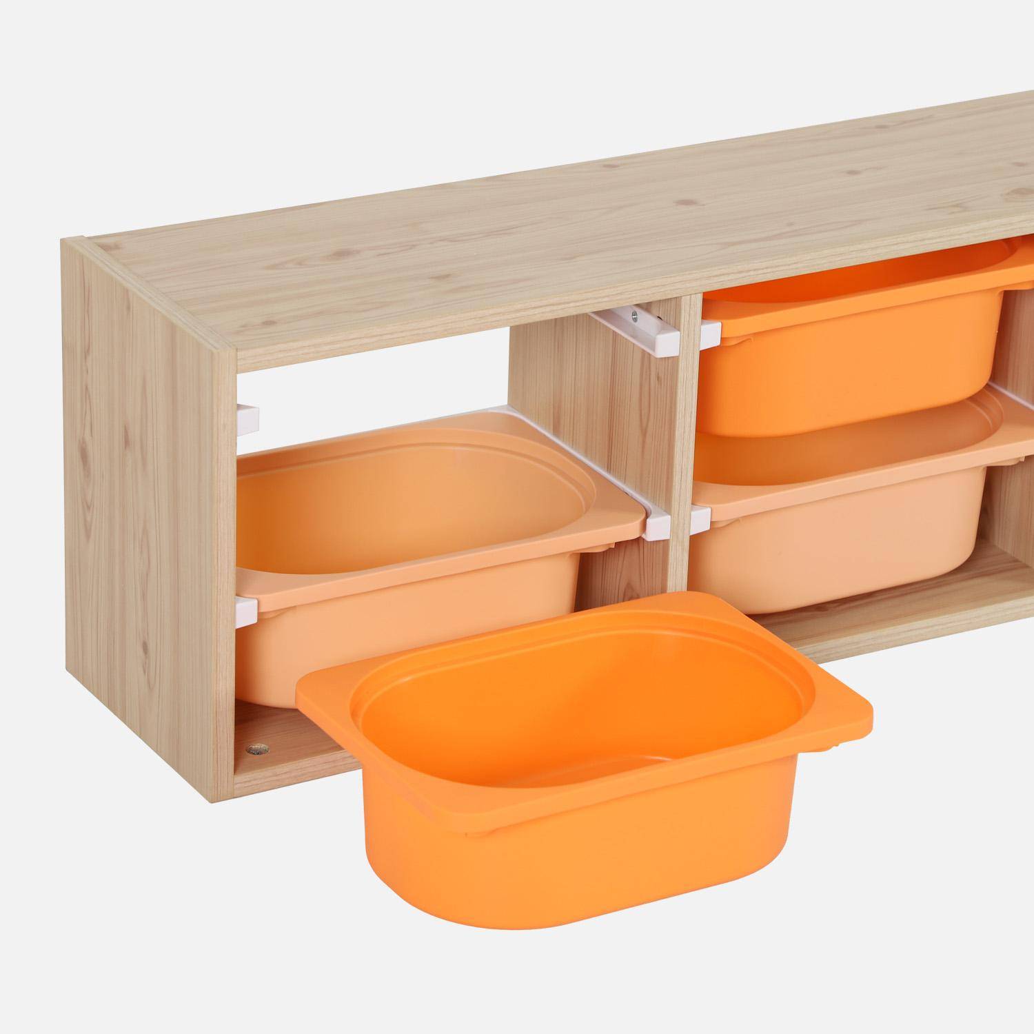 Meuble de rangement naturel pour enfant, 6 bacs en plastique orange pêche - Sora Photo3