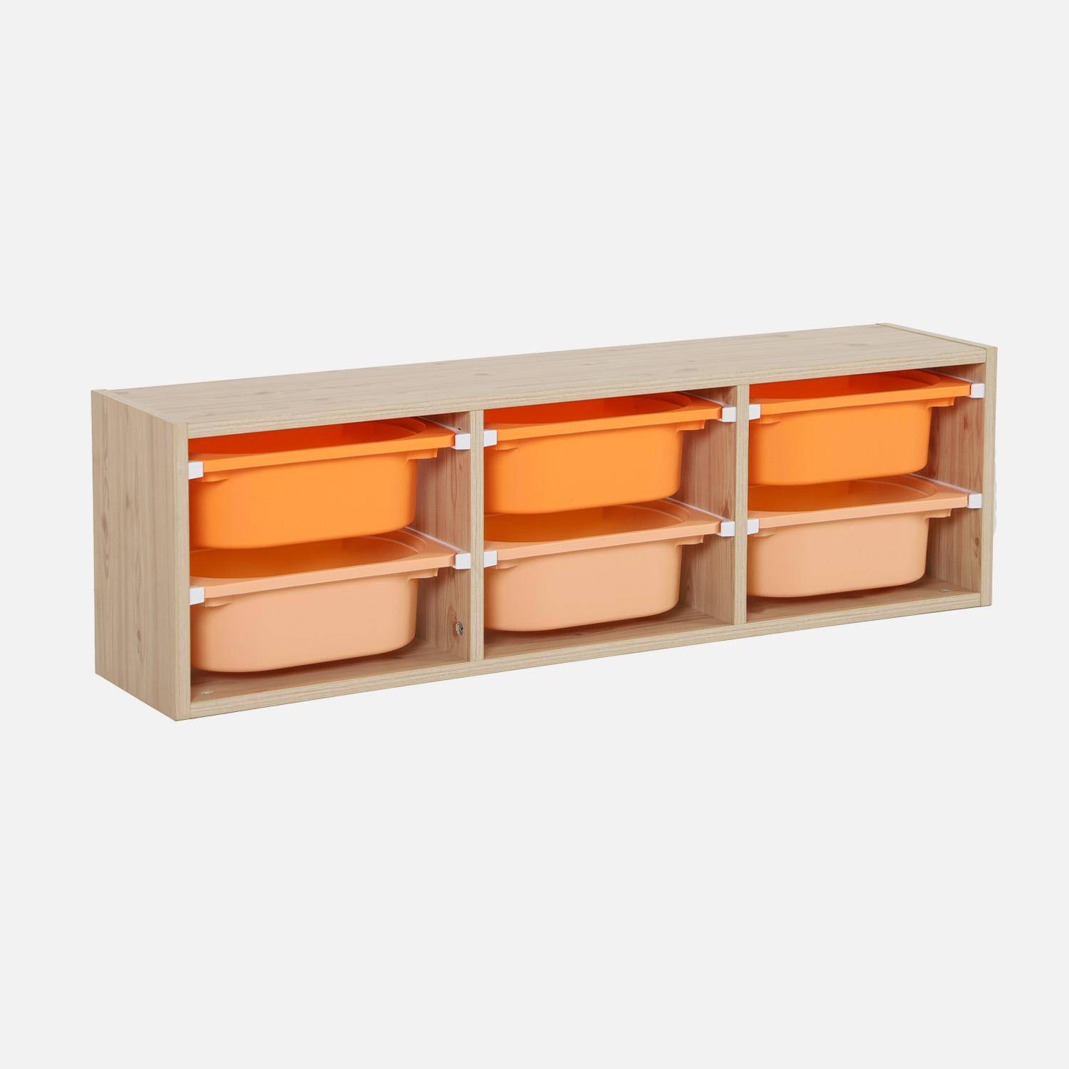Meuble de rangement naturel pour enfant, 6 bacs en plastique orange pêche - Sora,sweeek,Photo2