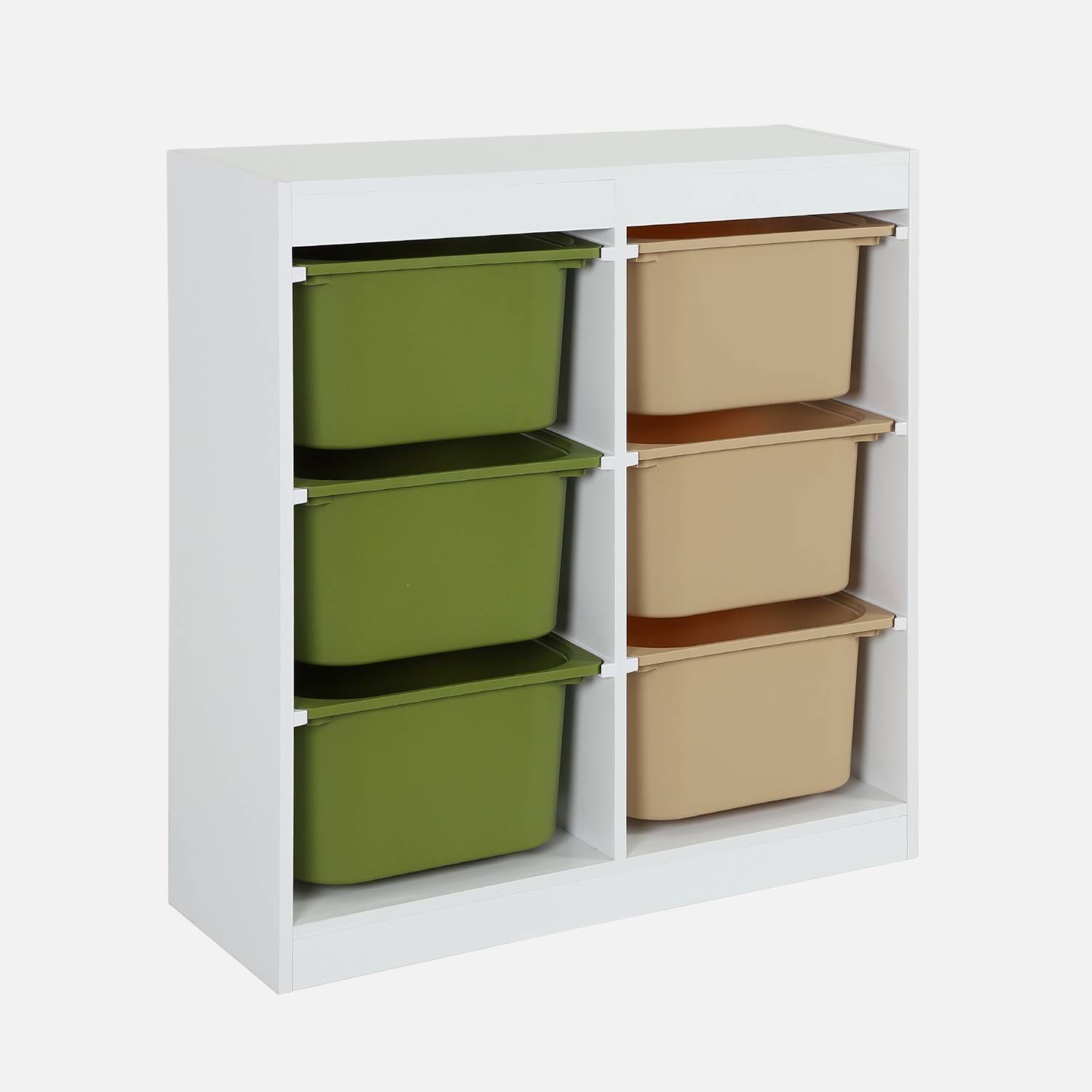 Meuble de rangement enfant 6 bacs de rangement en plastique vert olive taupe