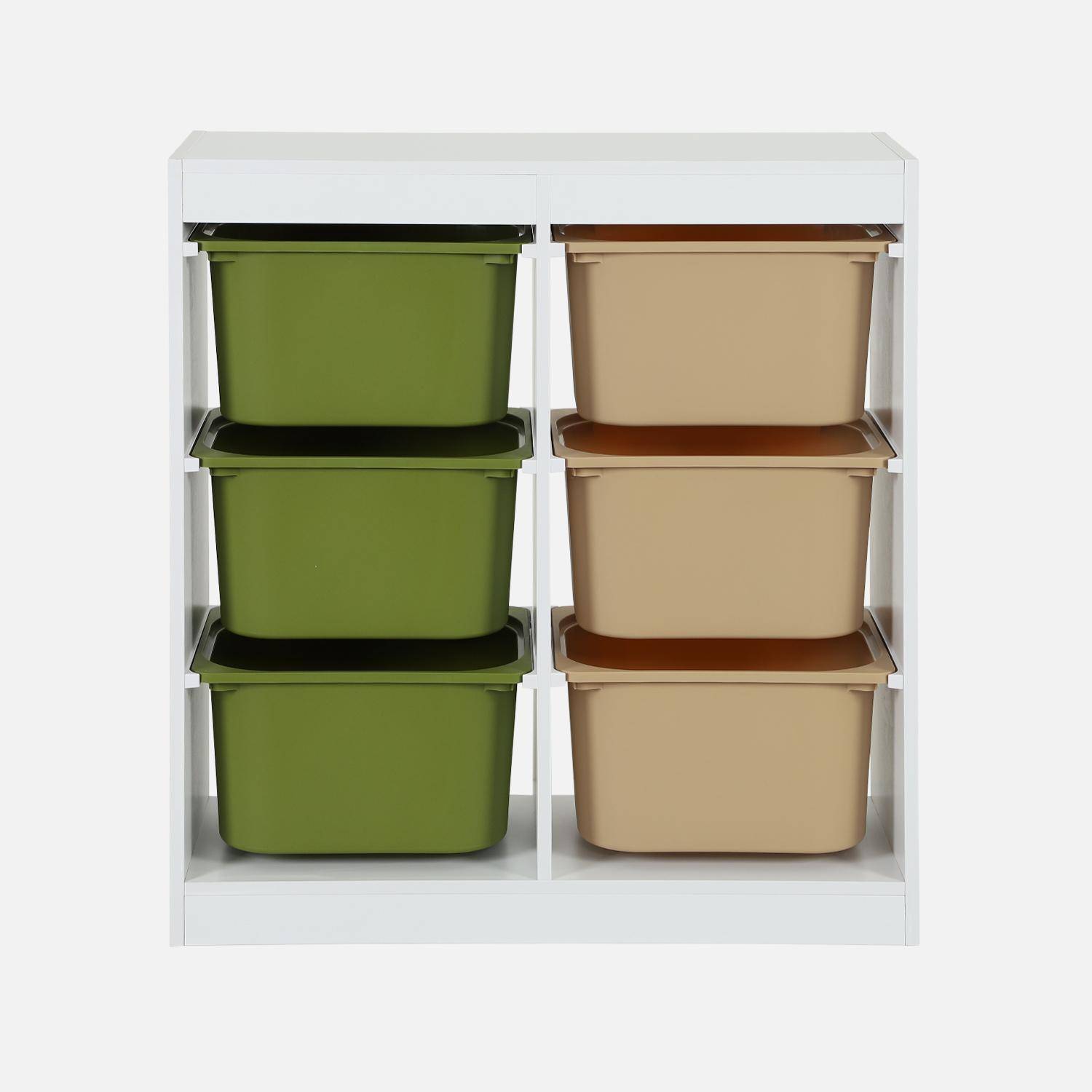 Meuble de rangement enfant 6 bacs de rangement en plastique vert olive taupe - Sora Photo2