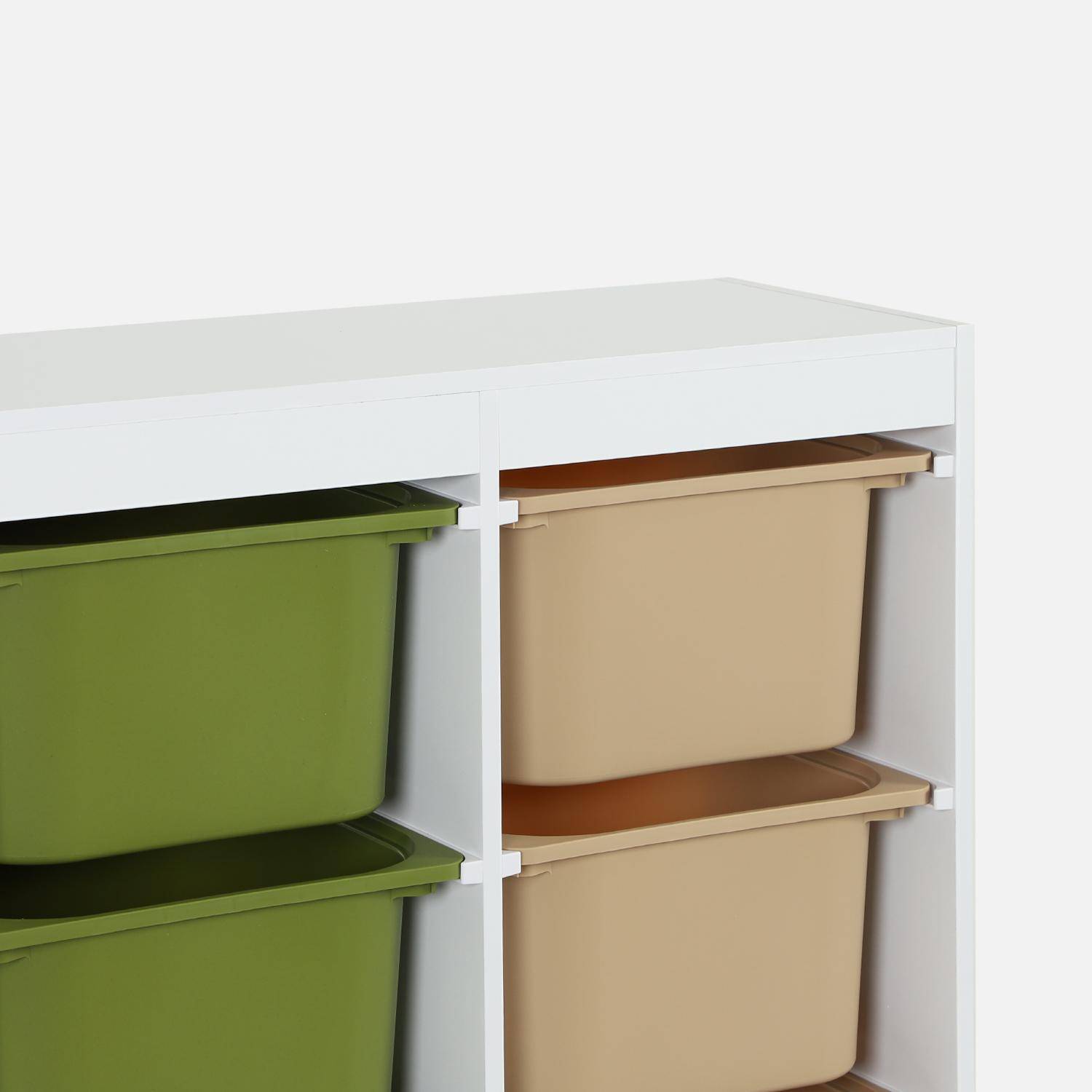 Meuble de rangement enfant 6 bacs de rangement en plastique vert olive taupe - Sora Photo3
