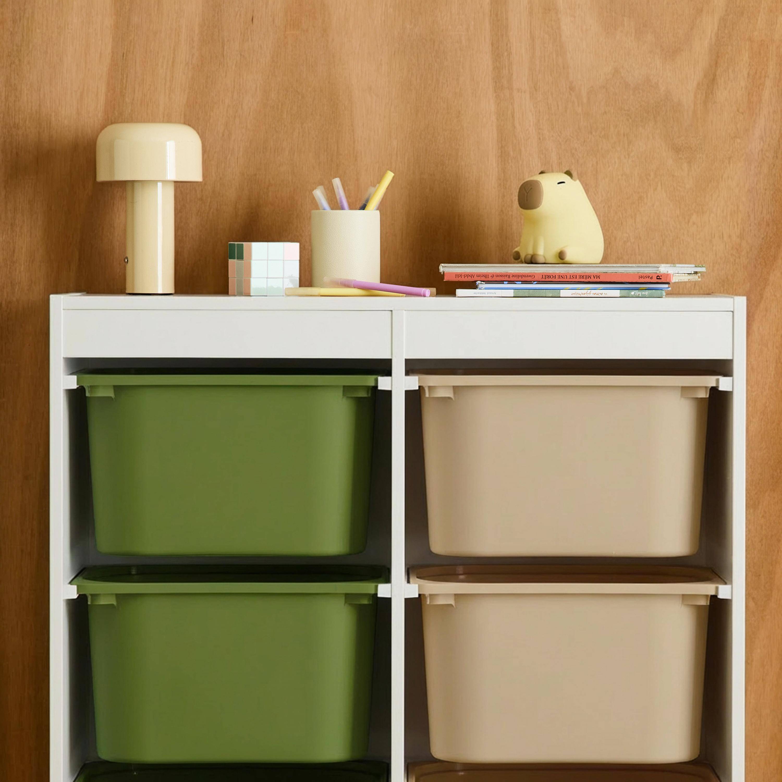Szafka dziecięca z 6 plastikowymi pojemnikami w kolorze oliwkowym - Sora Photo3