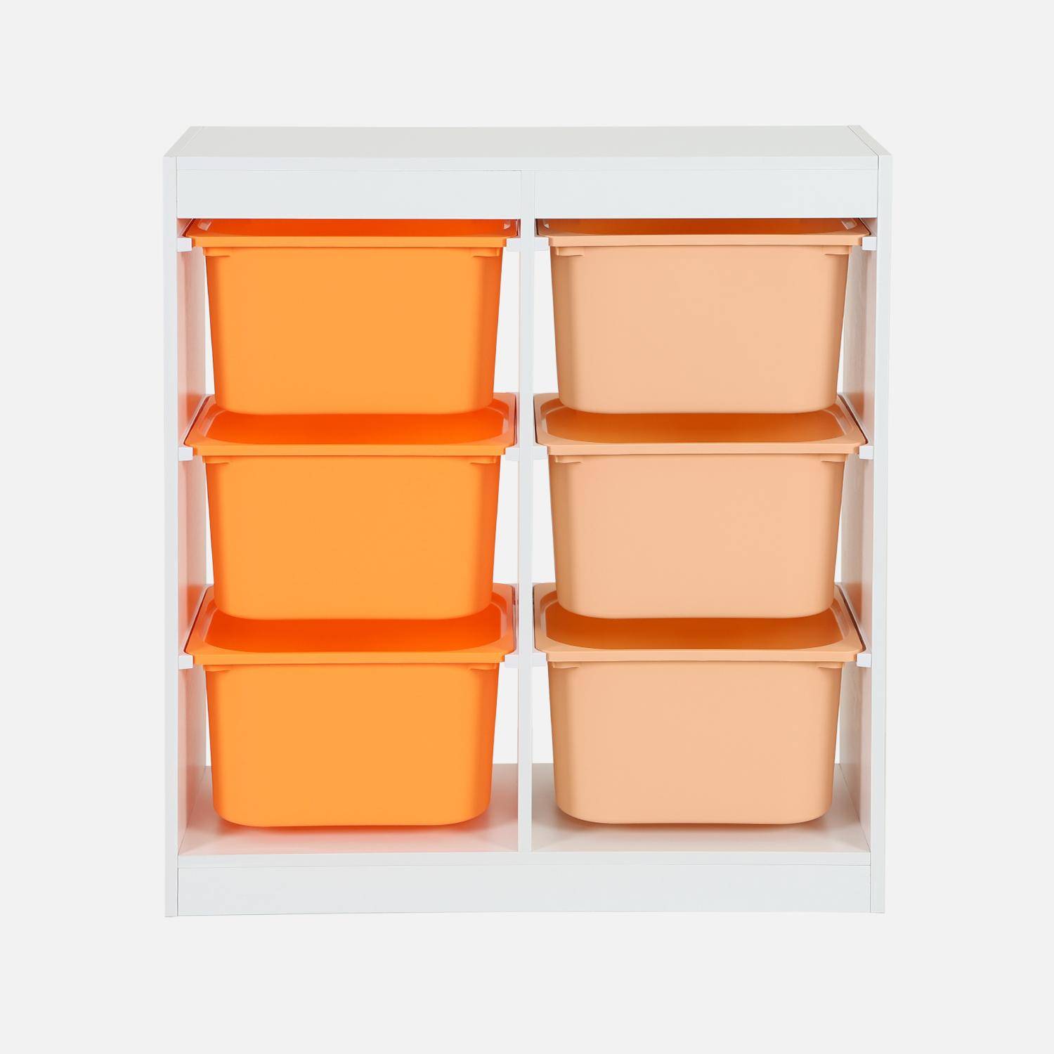 Meuble de rangement enfant 6 bacs de rangement en plastique orange pêche - Sora Photo2