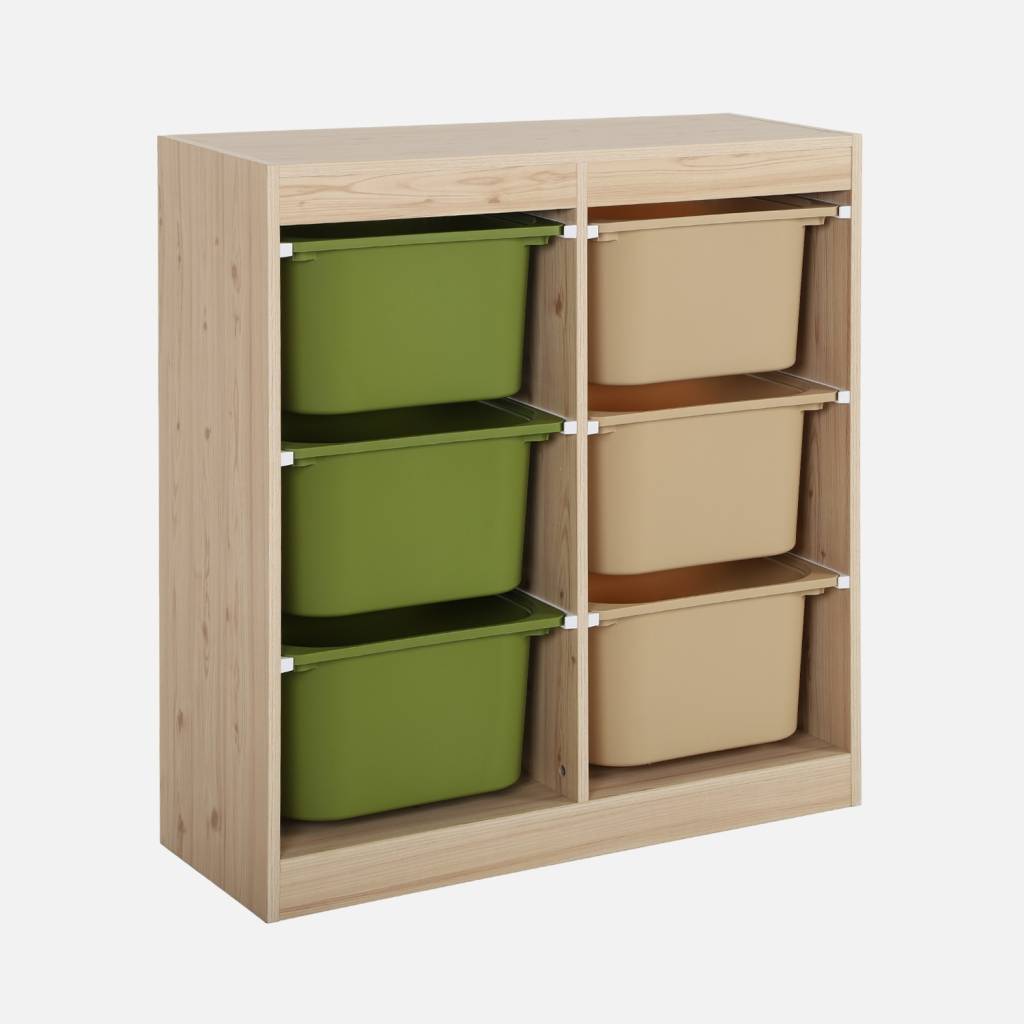 Mueble de almacenamiento infantil, 6 cajas coloridas, Verde oliva