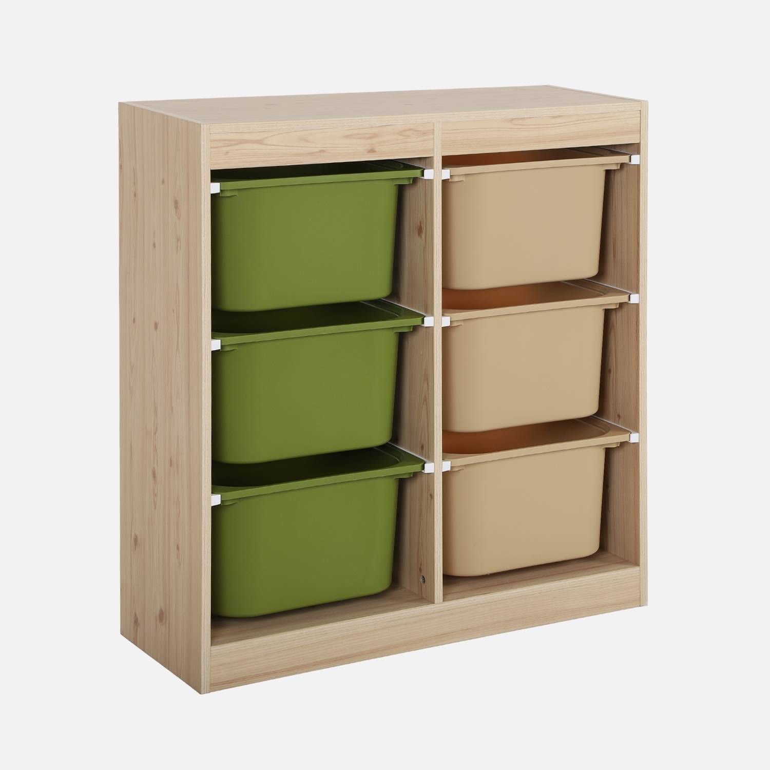 Meuble de rangement enfant 6 bacs de rangement en plastique vert olive taupe - Sora