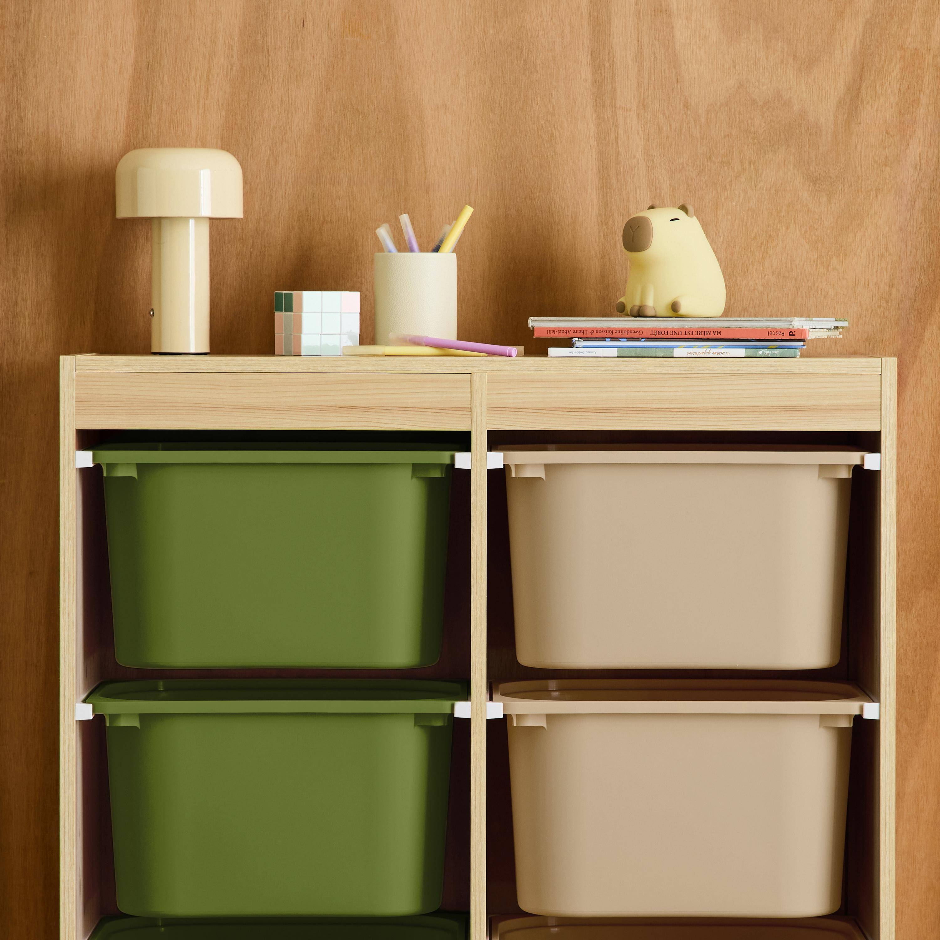 Szafka dziecięca z 6 kolorowymi pojemnikami do przechowywania z tworzywa sztucznego w kolorze oliwkowym - Sora Photo3