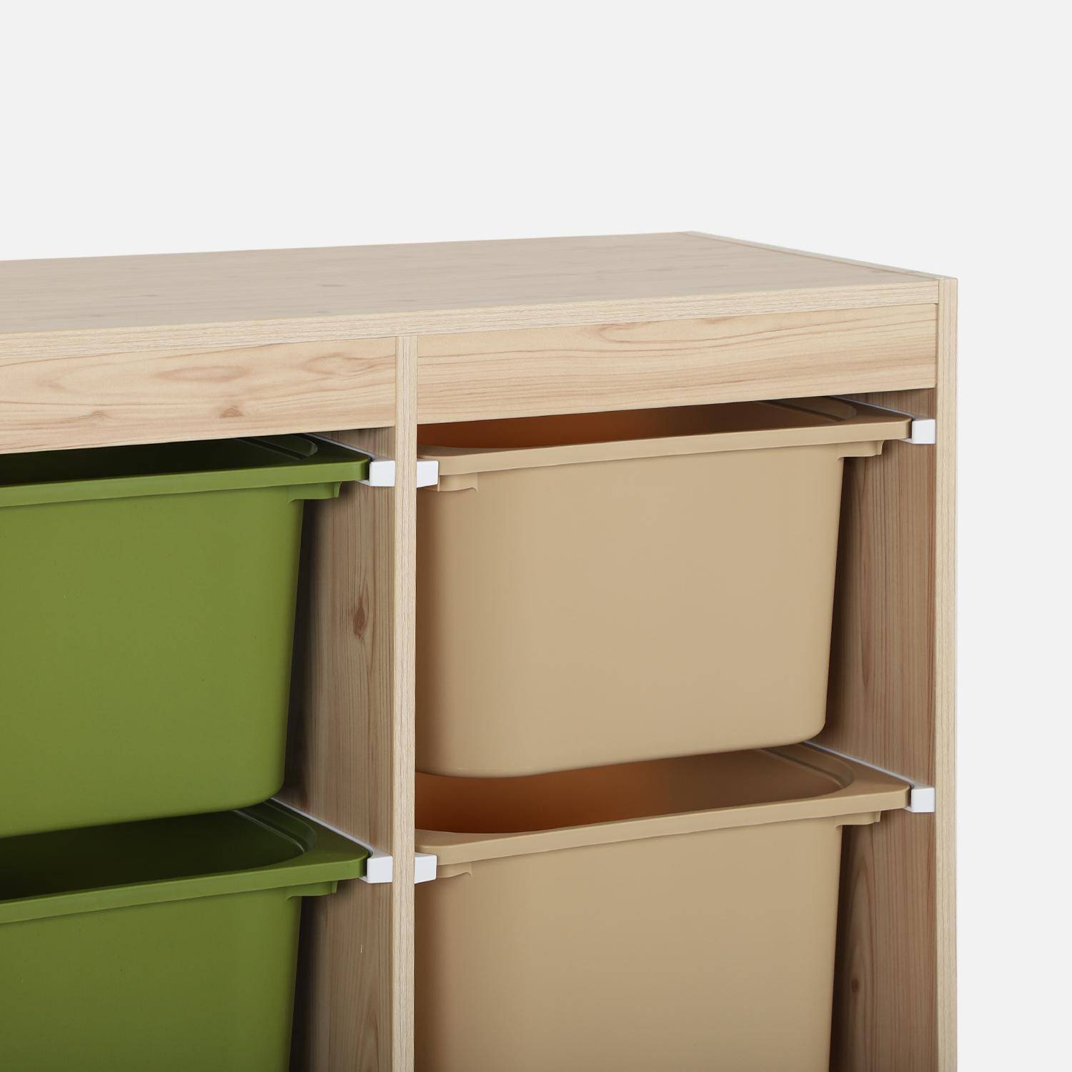 Meuble de rangement enfant 6 bacs de rangement en plastique vert olive taupe - Sora Photo3