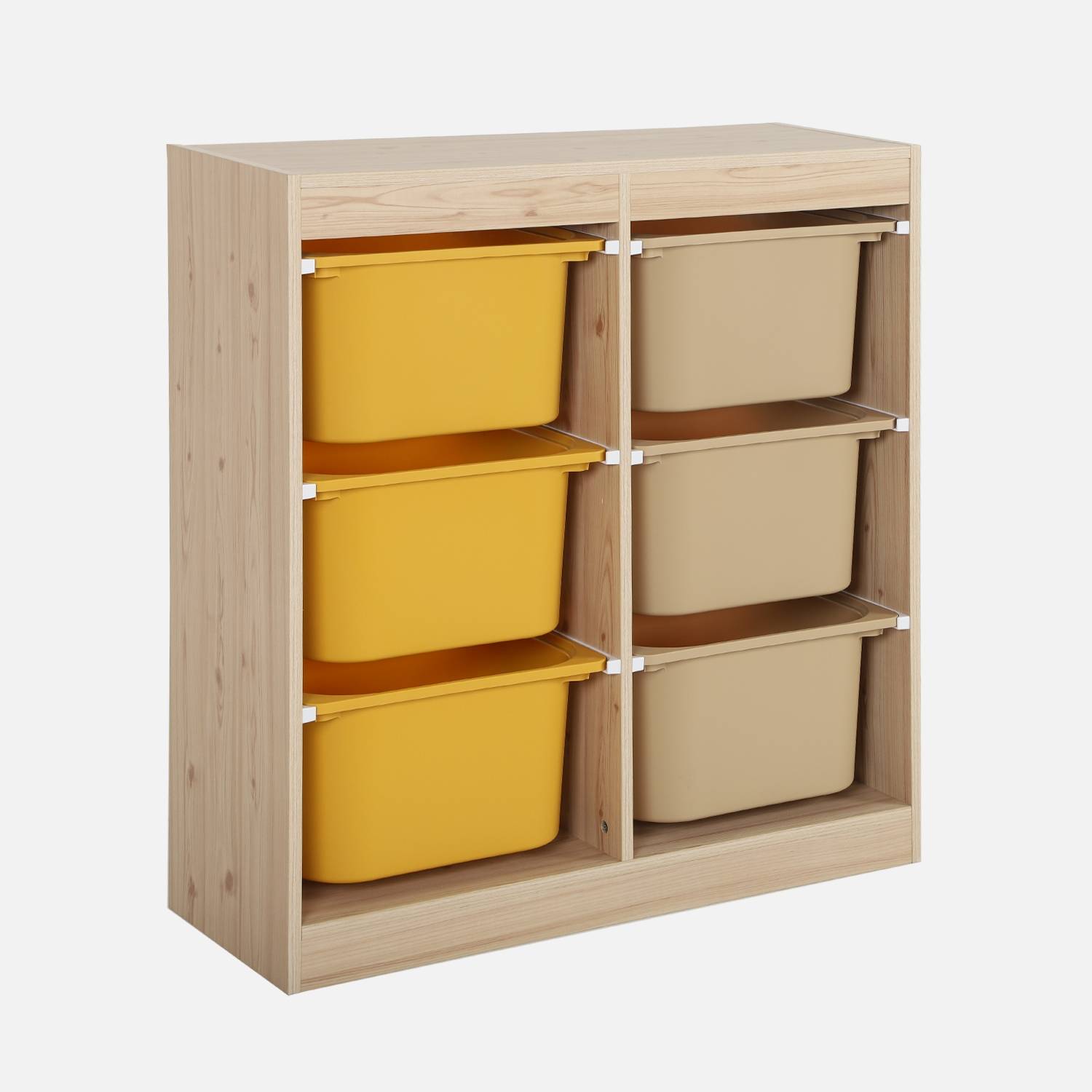 Meuble de rangement enfant 6 bacs de rangement en plastique moutarde taupe - Sora