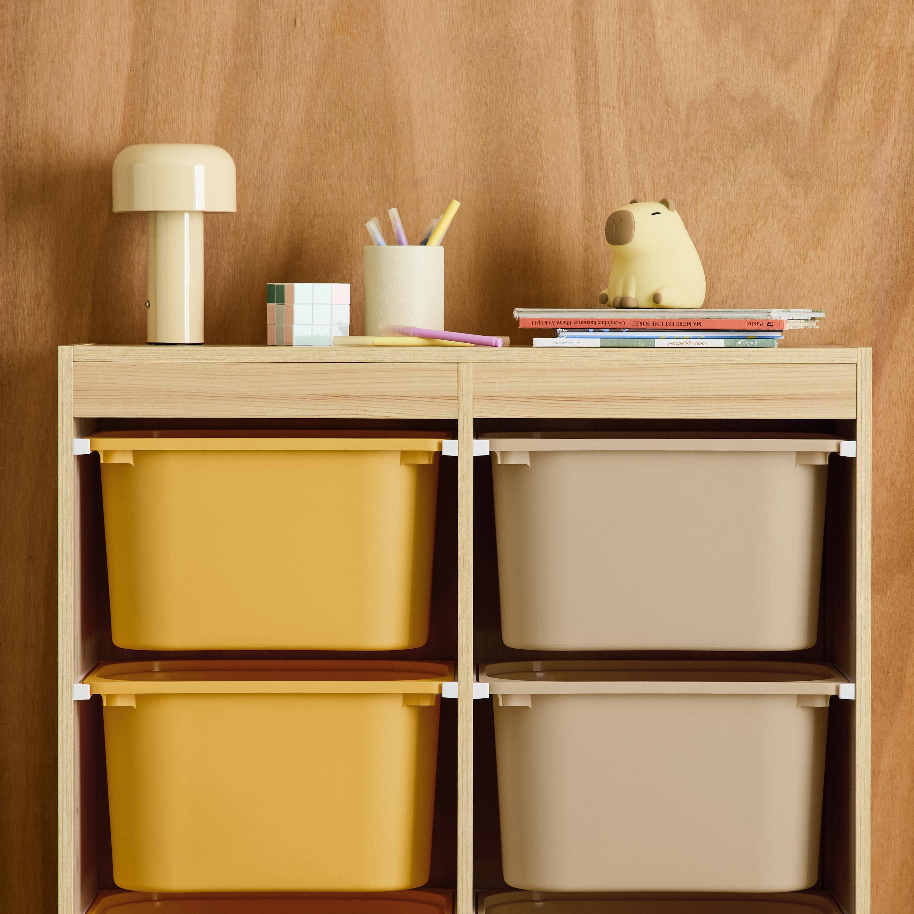 Szafka dziecięca z 6 kolorowymi pojemnikami do przechowywania z tworzywa sztucznego w kolorze musztardowym - Sora Photo3