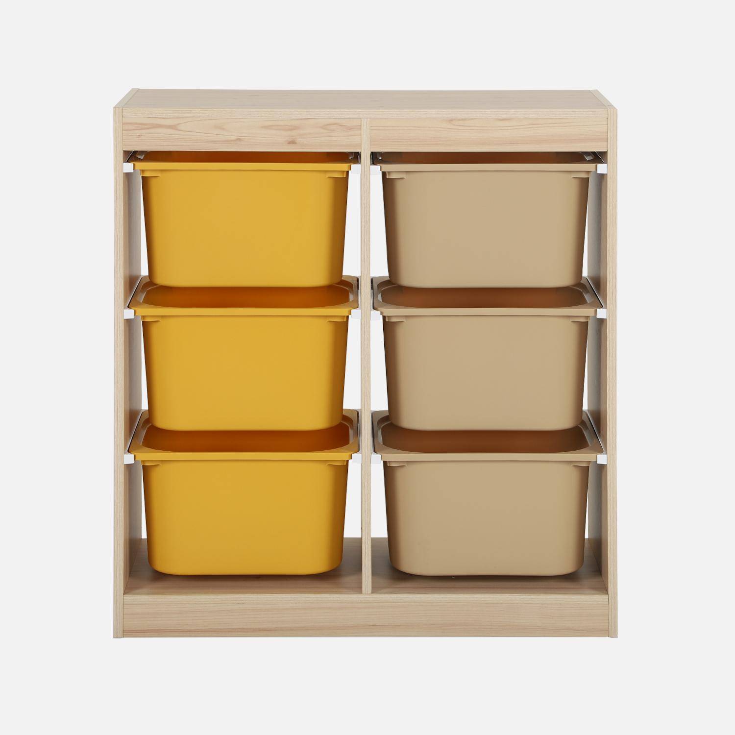 Meuble de rangement enfant 6 bacs de rangement en plastique moutarde taupe - Sora,sweeek,Photo2