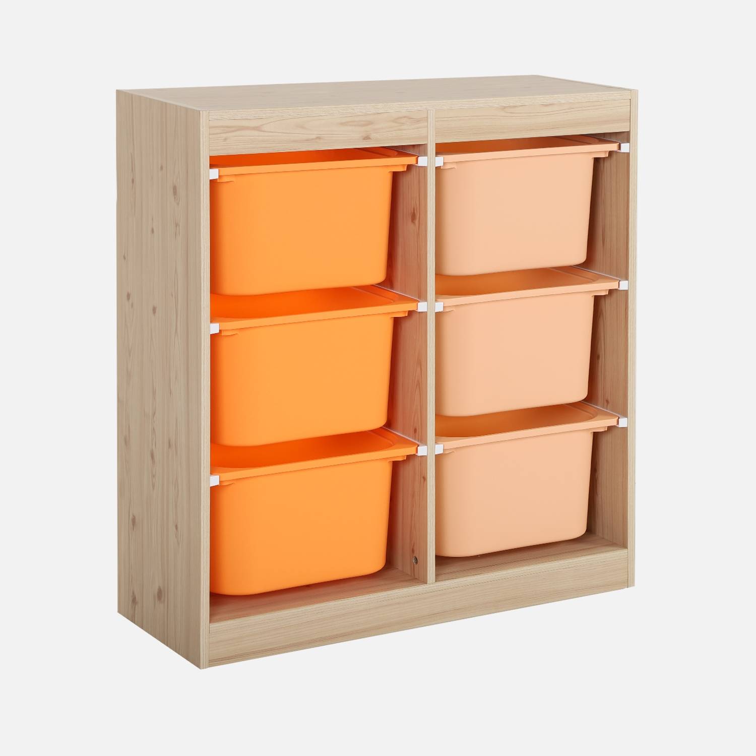 Meuble de rangement enfant 6 bacs de rangement en plastique orange pêche - Sora
