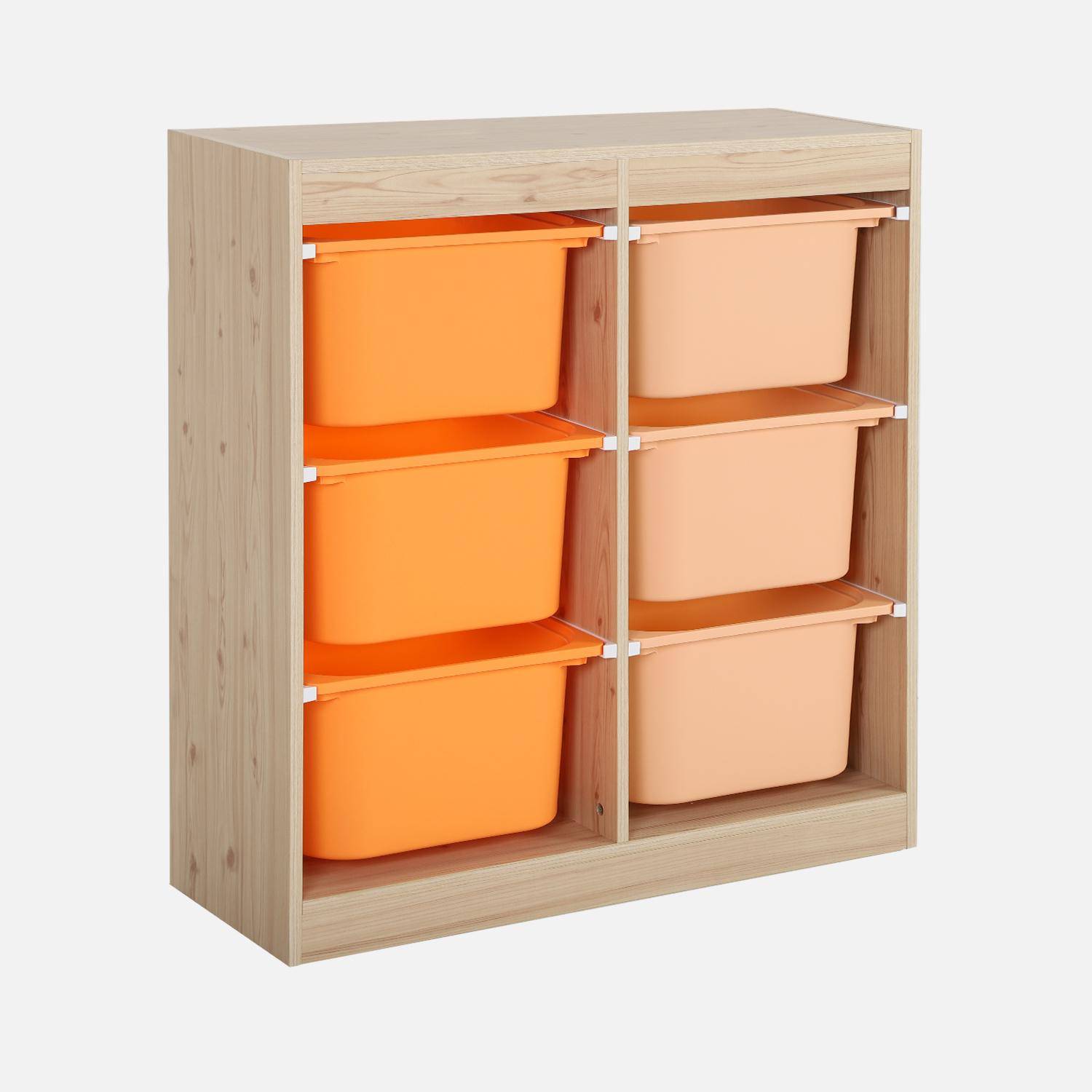 Meuble de rangement enfant 6 bacs de rangement en plastique orange pêche - Sora Photo1