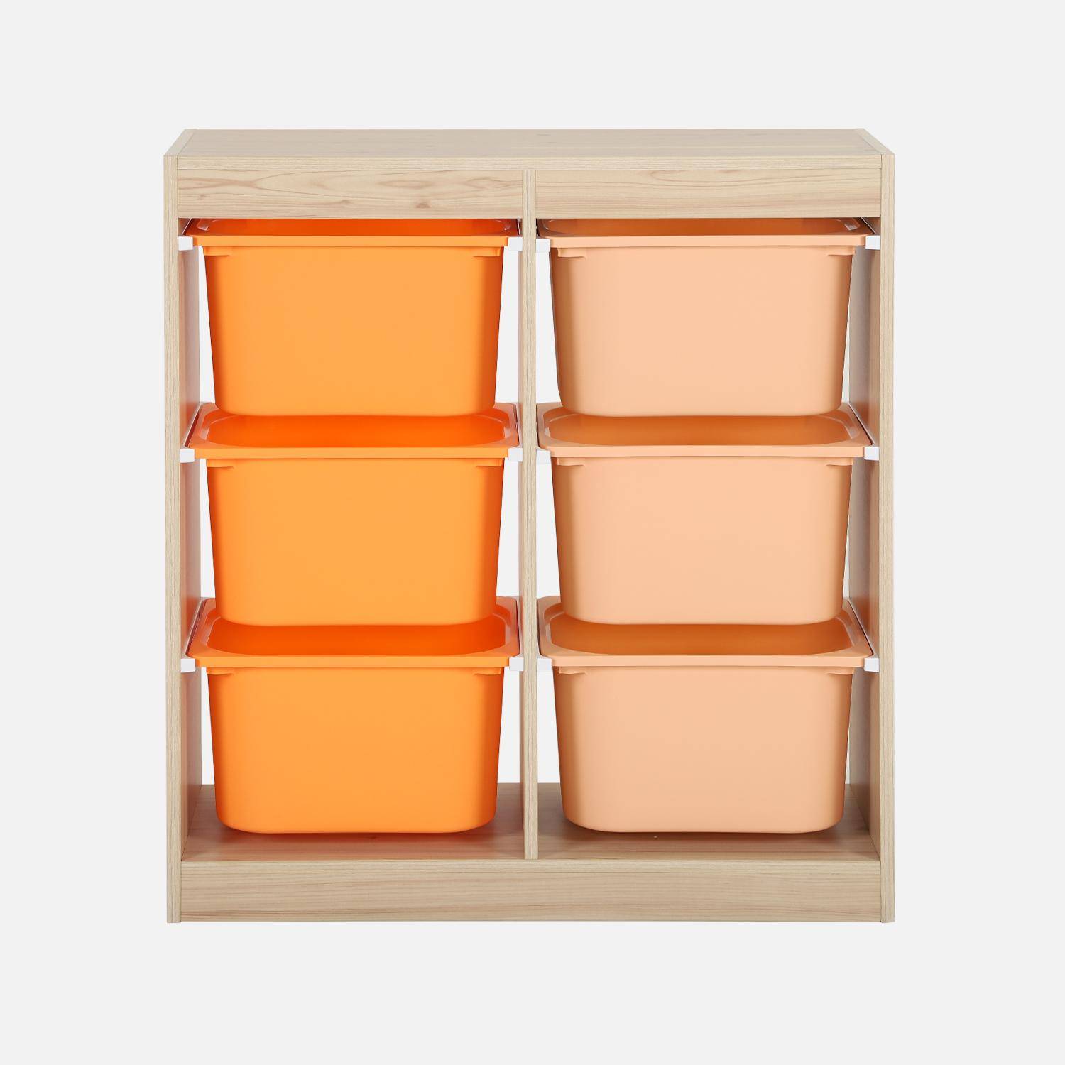 Szafka dziecięca z 6 kolorowymi pojemnikami do przechowywania z tworzywa sztucznego w kolorze pomarańczowym - Sora Photo6