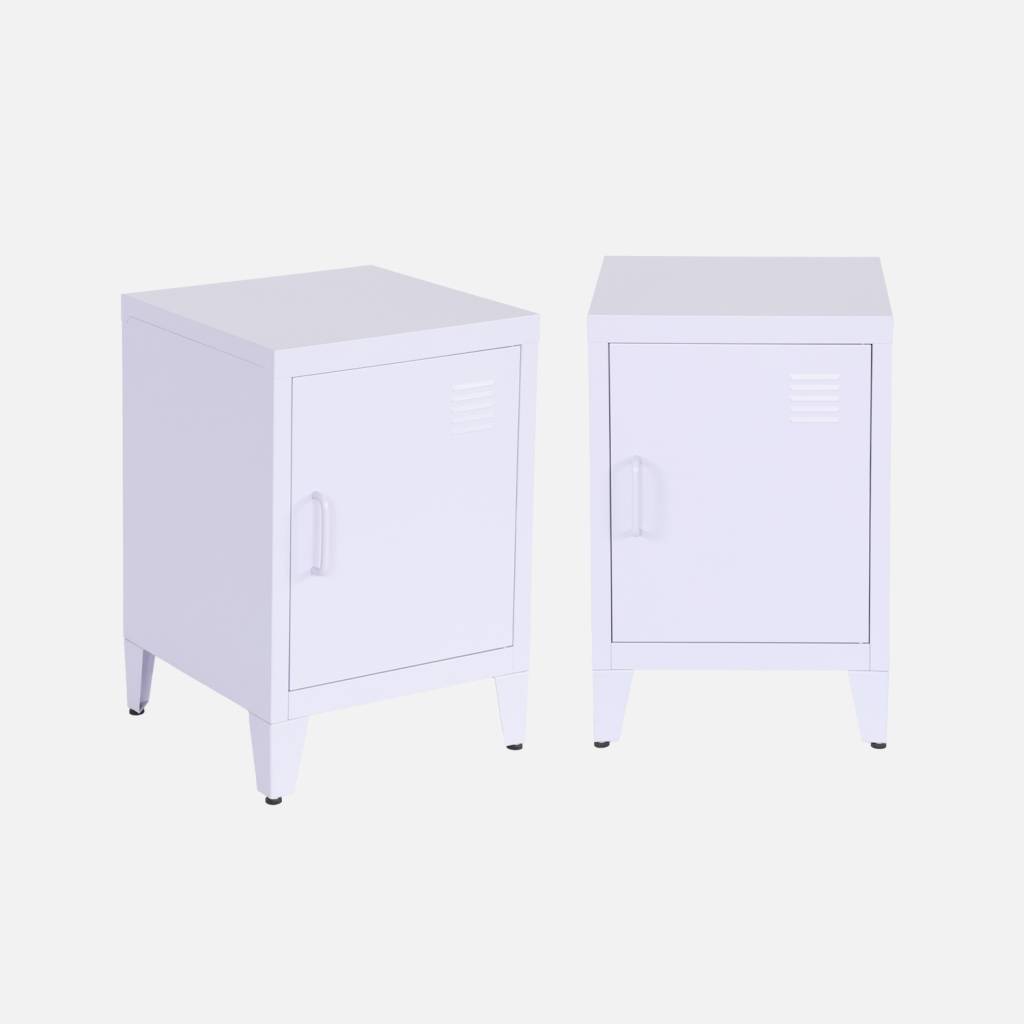 Lot de 2 tables de chevet en acier 1 porte, lilas