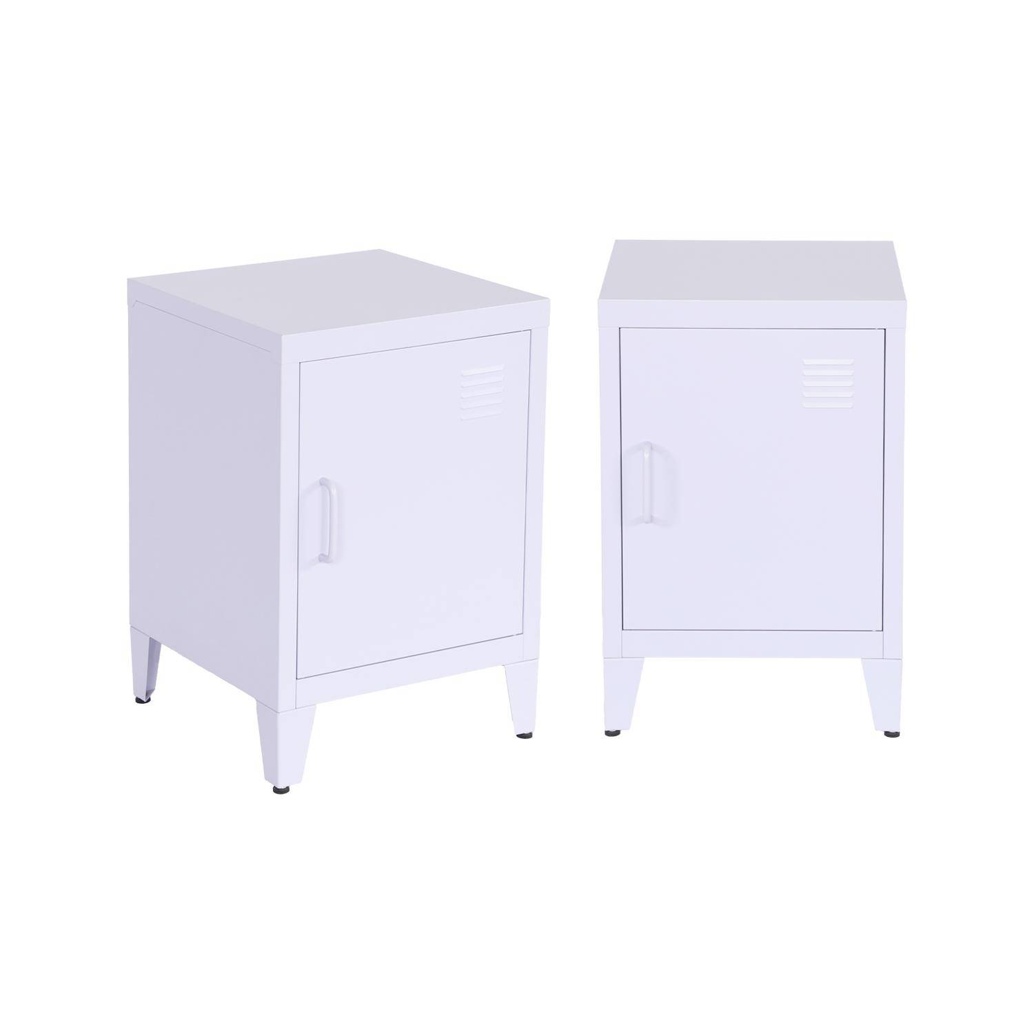 Lot de 2 tables de chevet en acier 1 porte, lilas, casier, L 38 x P 38 x H 55,7 cm Photo3
