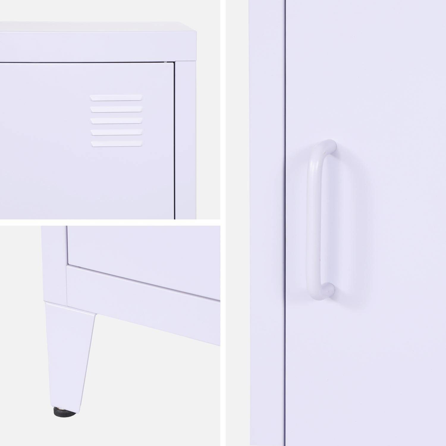 Lot de 2 tables de chevet en acier 1 porte, lilas, casier, L 38 x P 38 x H 55,7 cm Photo4