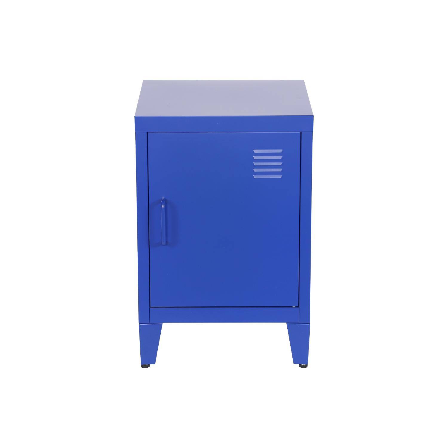 Lot de 2 tables de chevet en acier 1 porte, bleu, casier, L 38 x P 38 x H 55,7 cm Photo6