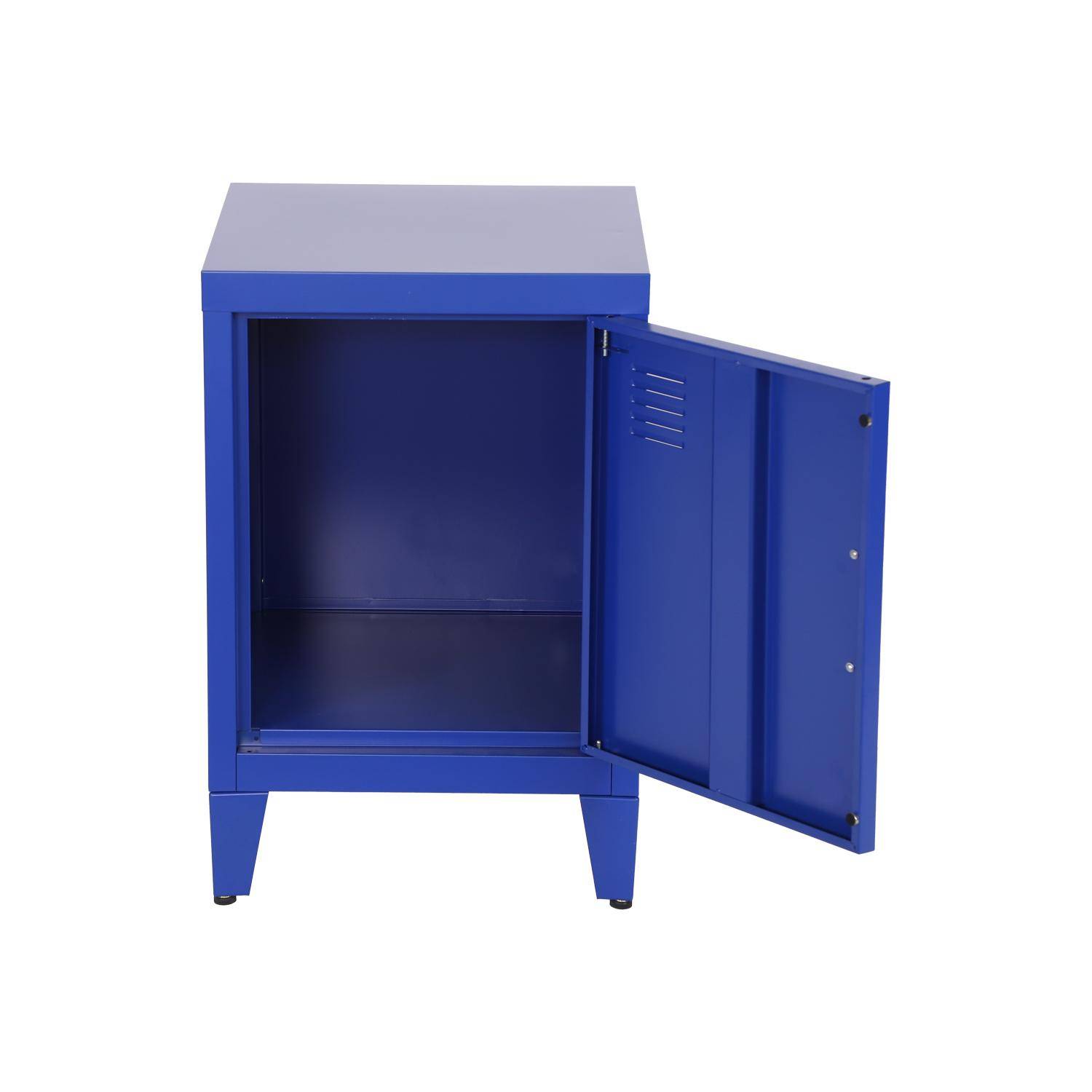 Lot de 2 tables de chevet en acier 1 porte, bleu, casier, L 38 x P 38 x H 55,7 cm Photo7