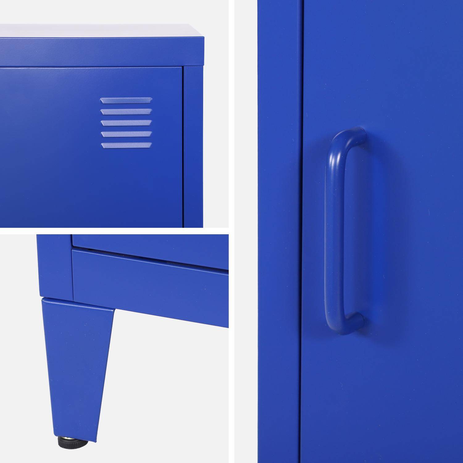Lot de 2 tables de chevet en acier 1 porte, bleu, casier, L 38 x P 38 x H 55,7 cm Photo4