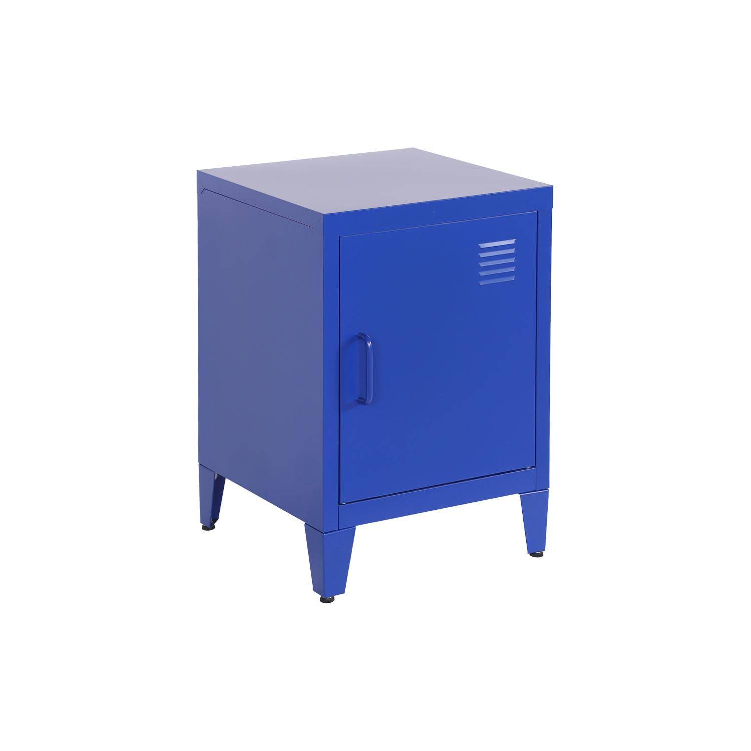 Lot de 2 tables de chevet en acier 1 porte, bleu, casier, L 38 x P 38 x H 55,7 cm Photo5