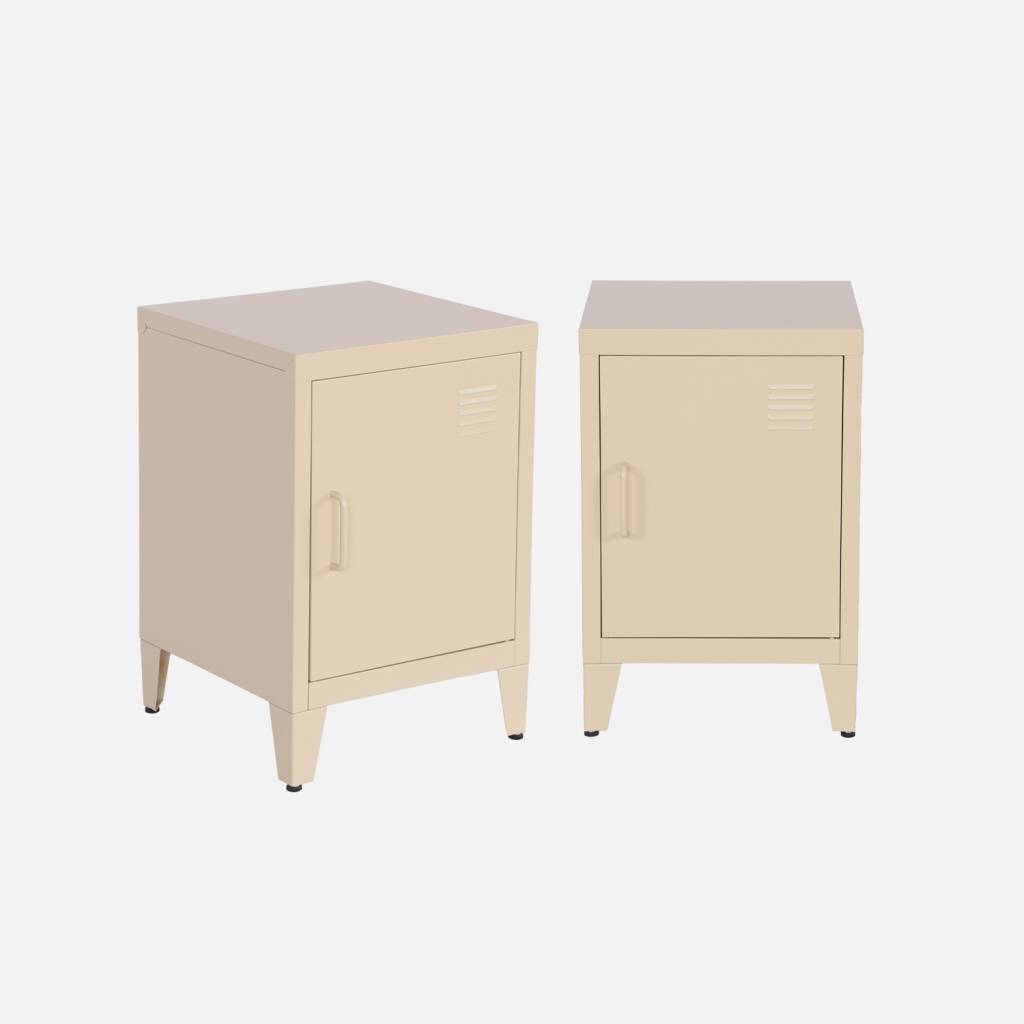 2er-Set Nachttische aus Stahl mit 1 Tür, beige