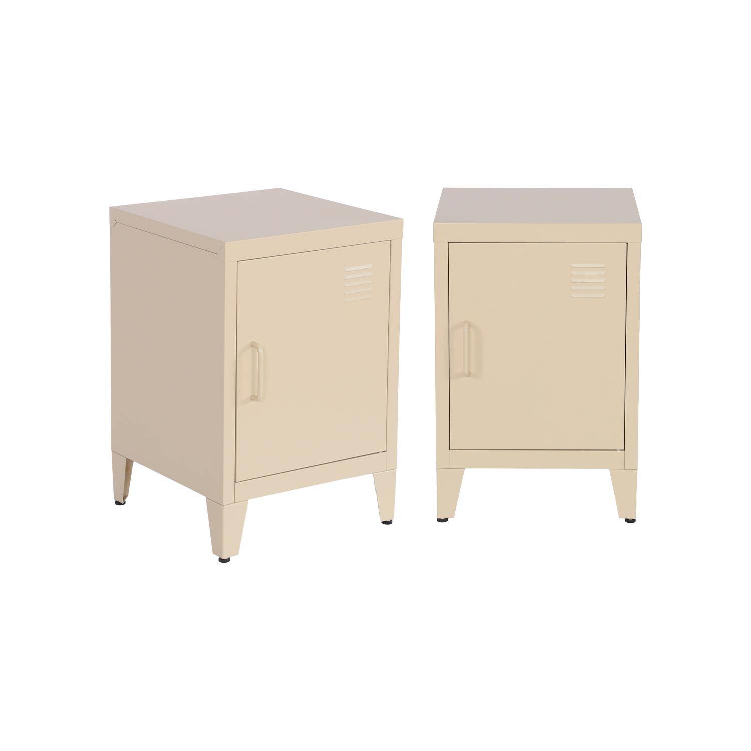 Lot de 2 tables de chevet en acier 1 porte, beige, casier, L 38 x P 38 x H 55,7 cm Photo3