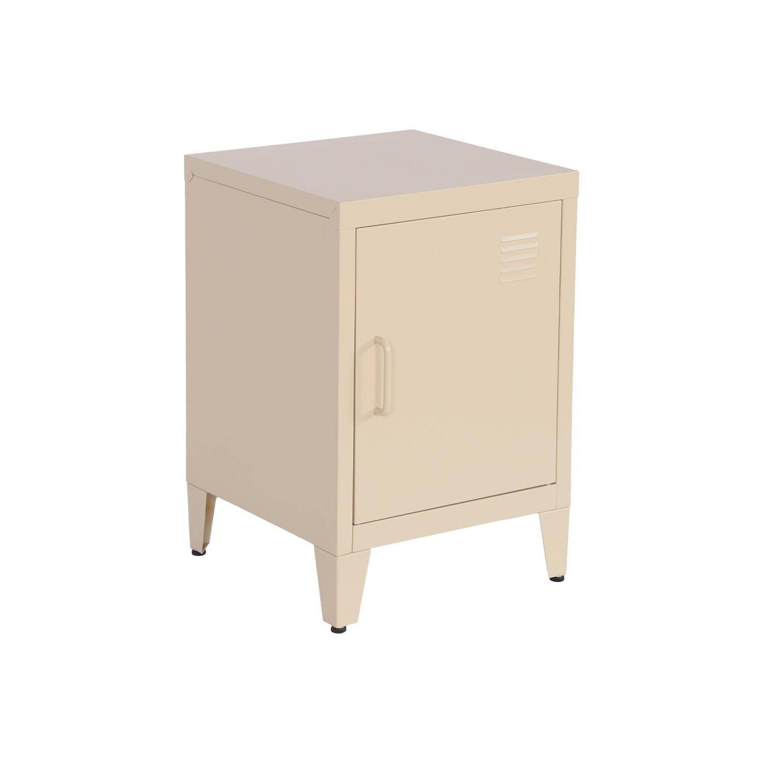 Lot de 2 tables de chevet en acier 1 porte, beige, casier, L 38 x P 38 x H 55,7 cm Photo5