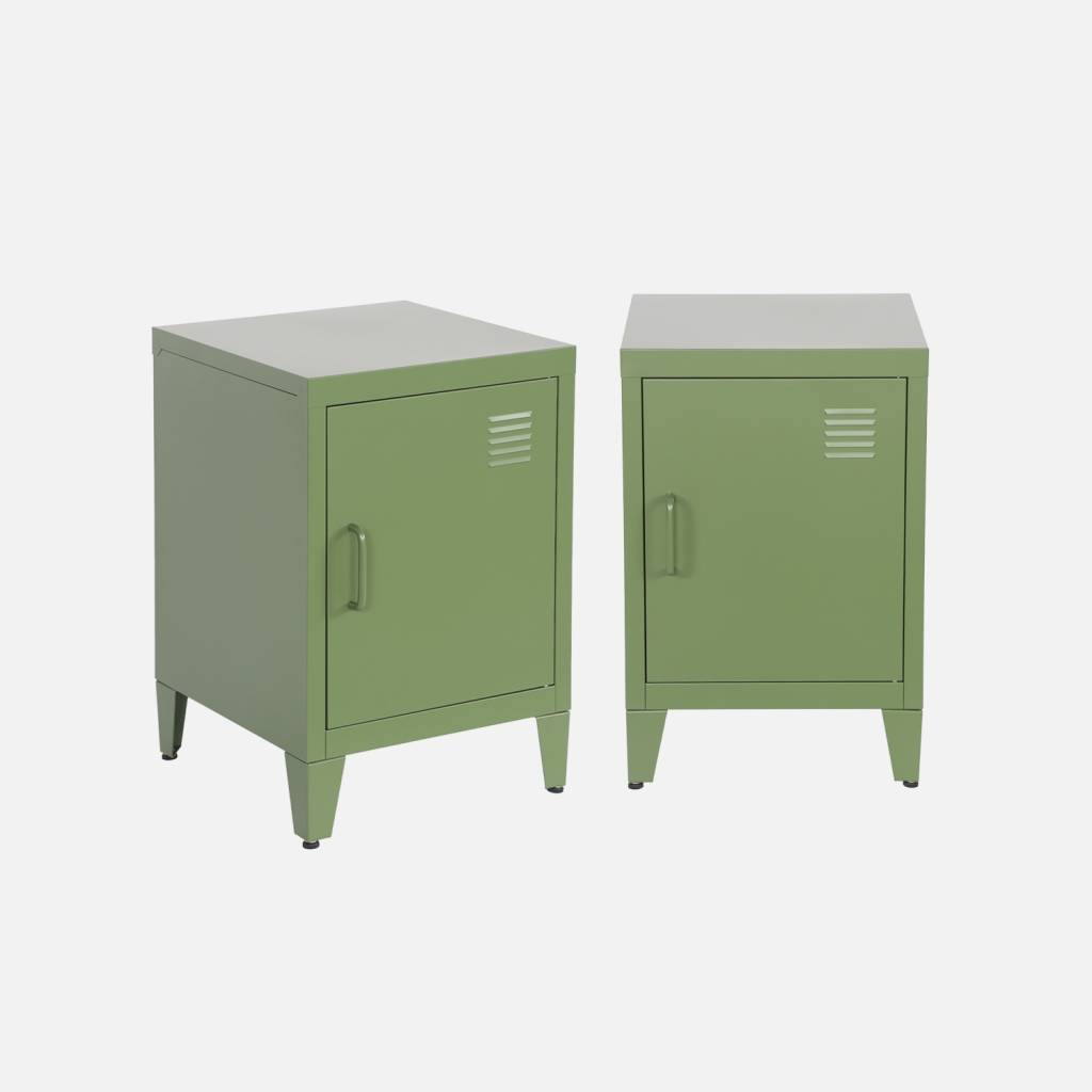 Lot de 2 tables de chevet en acier 1 porte, kaki