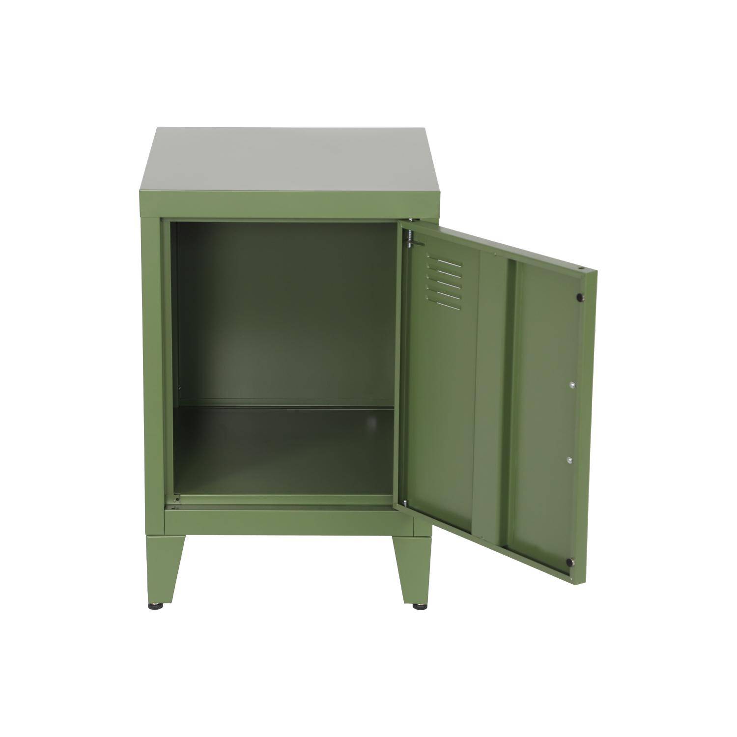 Lot de 2 tables de chevet en acier 1 porte, kaki, casier, L 38 x P 38 x H 55,7 cm Photo6
