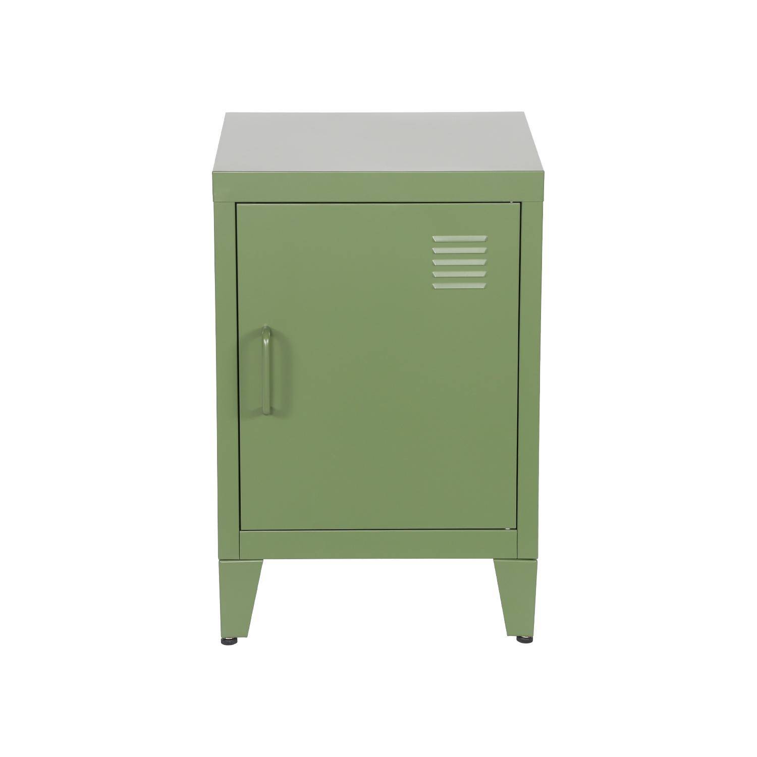 Lot de 2 tables de chevet en acier 1 porte, kaki, casier, L 38 x P 38 x H 55,7 cm Photo4