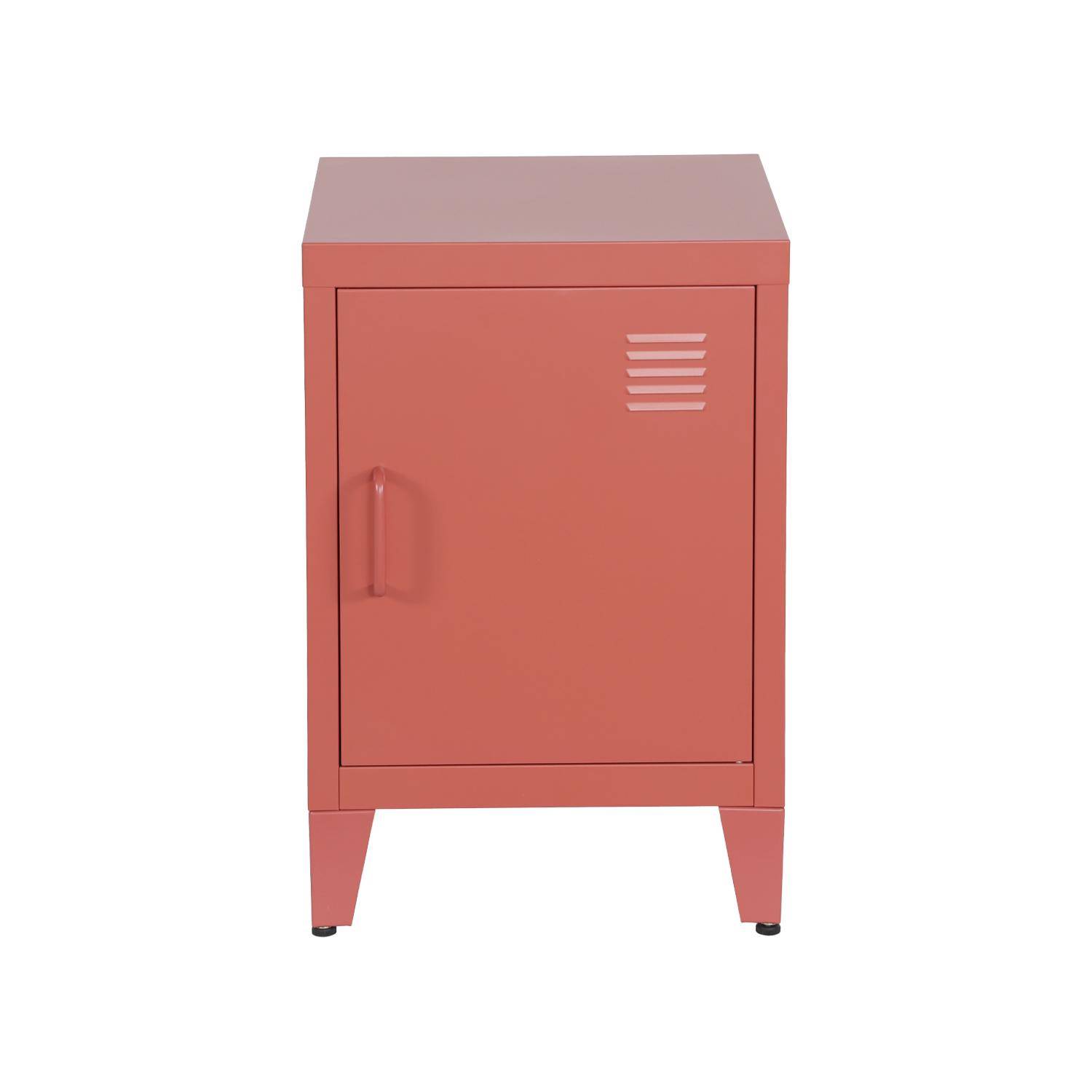 Lot de 2 tables de chevet en acier 1 porte, terracotta, casier, L 38 x P 38 x H 55,7 cm Photo6