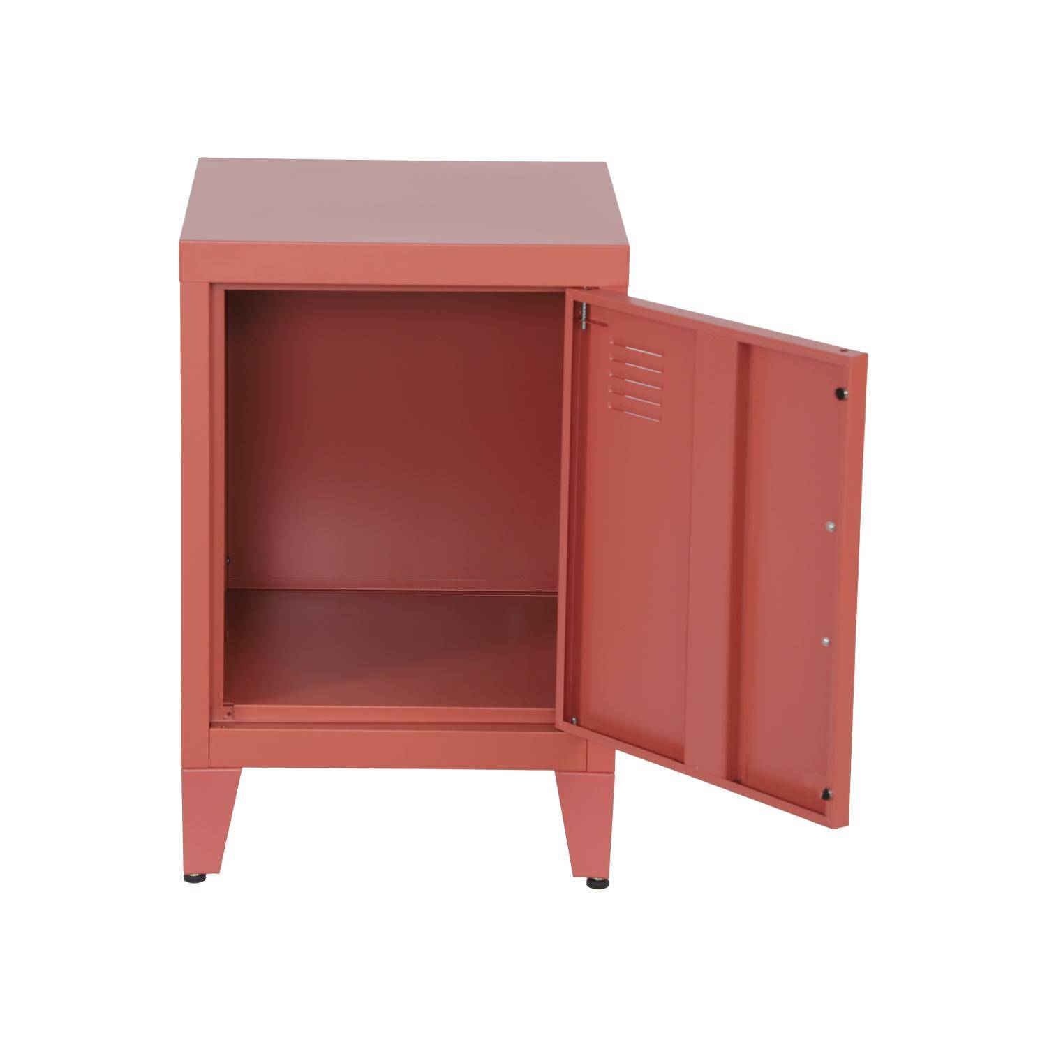 Lot de 2 tables de chevet en acier 1 porte, terracotta, casier, L 38 x P 38 x H 55,7 cm Photo7