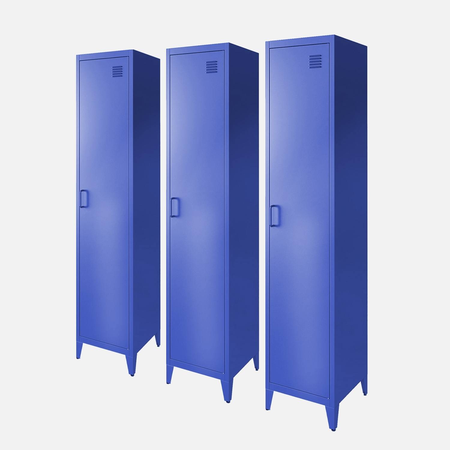 Armoire chambre en acier bleu, 4 espaces de rangement