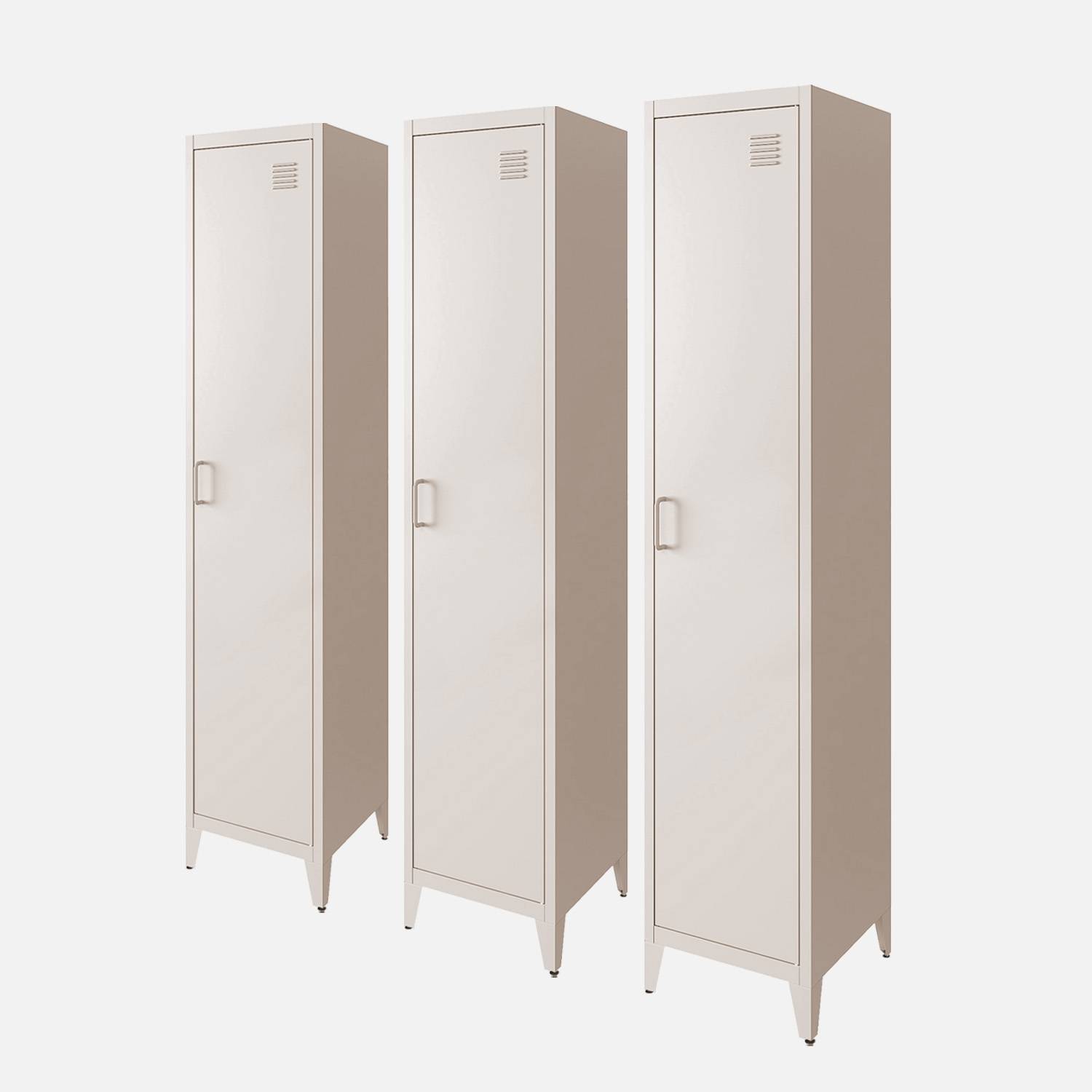 Armoire chambre en acier beige, 4 espaces de rangement