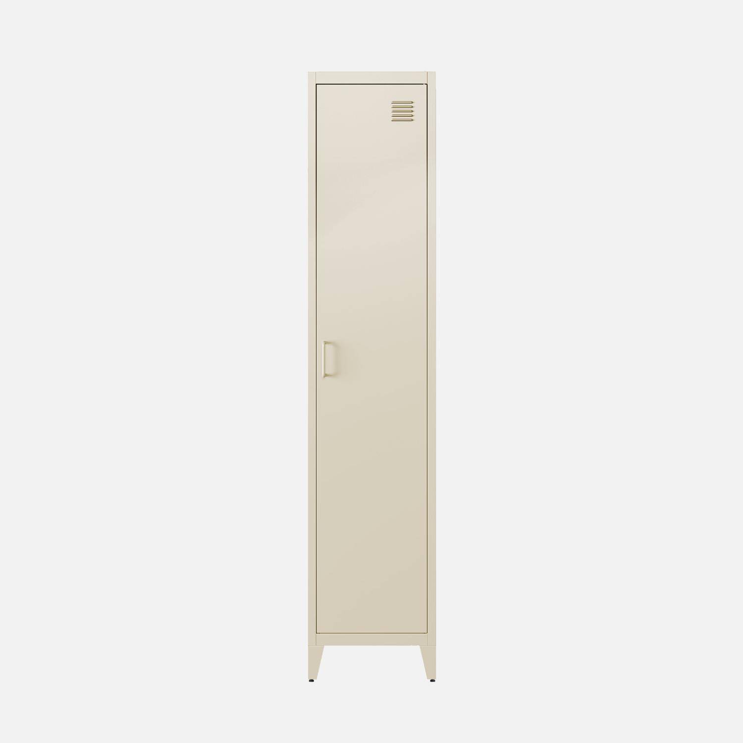 Armoire chambre enfant en acier beige, 4 espaces de rangement, casier, L 38 x P 38 x H 180 cm Photo3