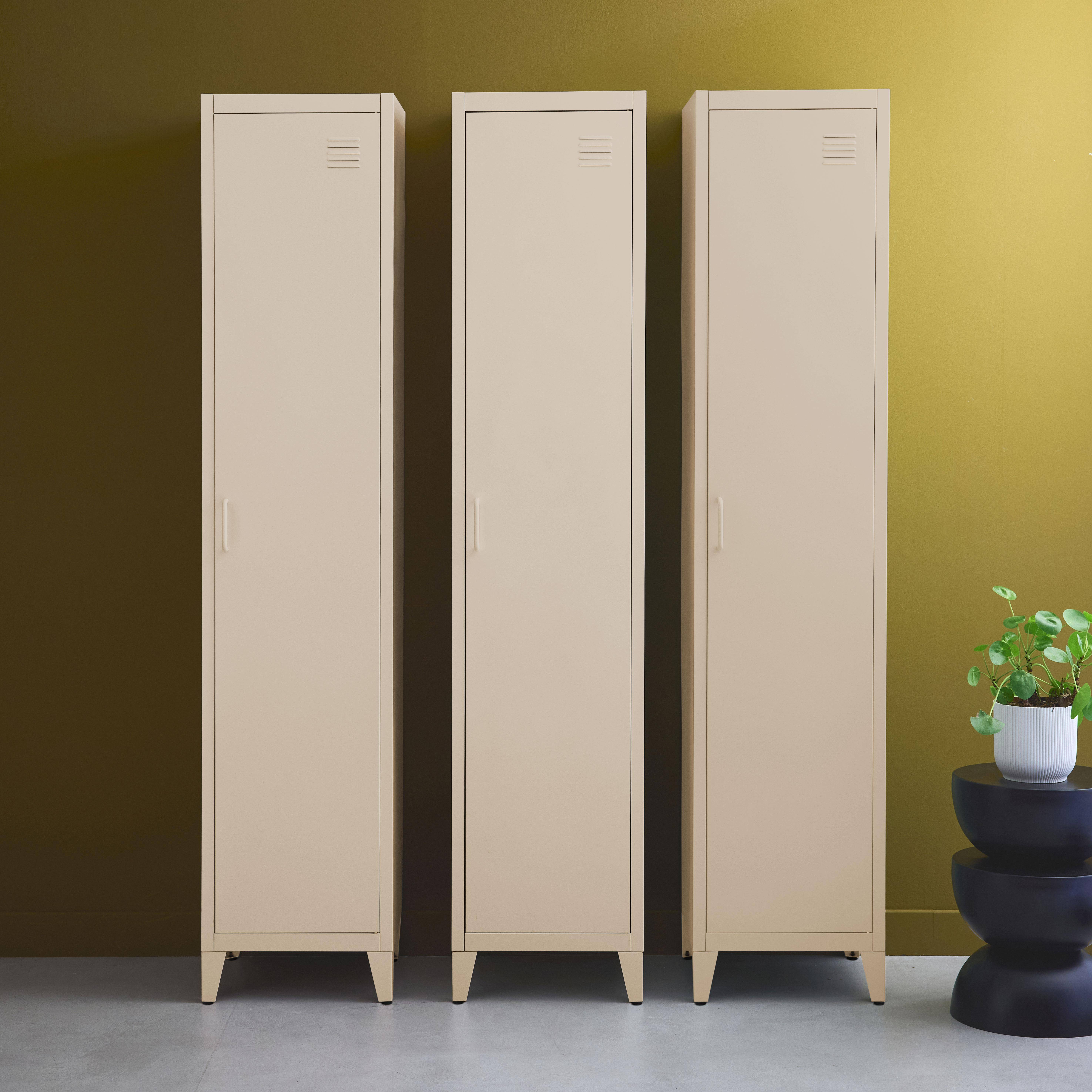Armoire chambre enfant en acier beige, 4 espaces de rangement, casier, L 38 x P 38 x H 180 cm Photo1