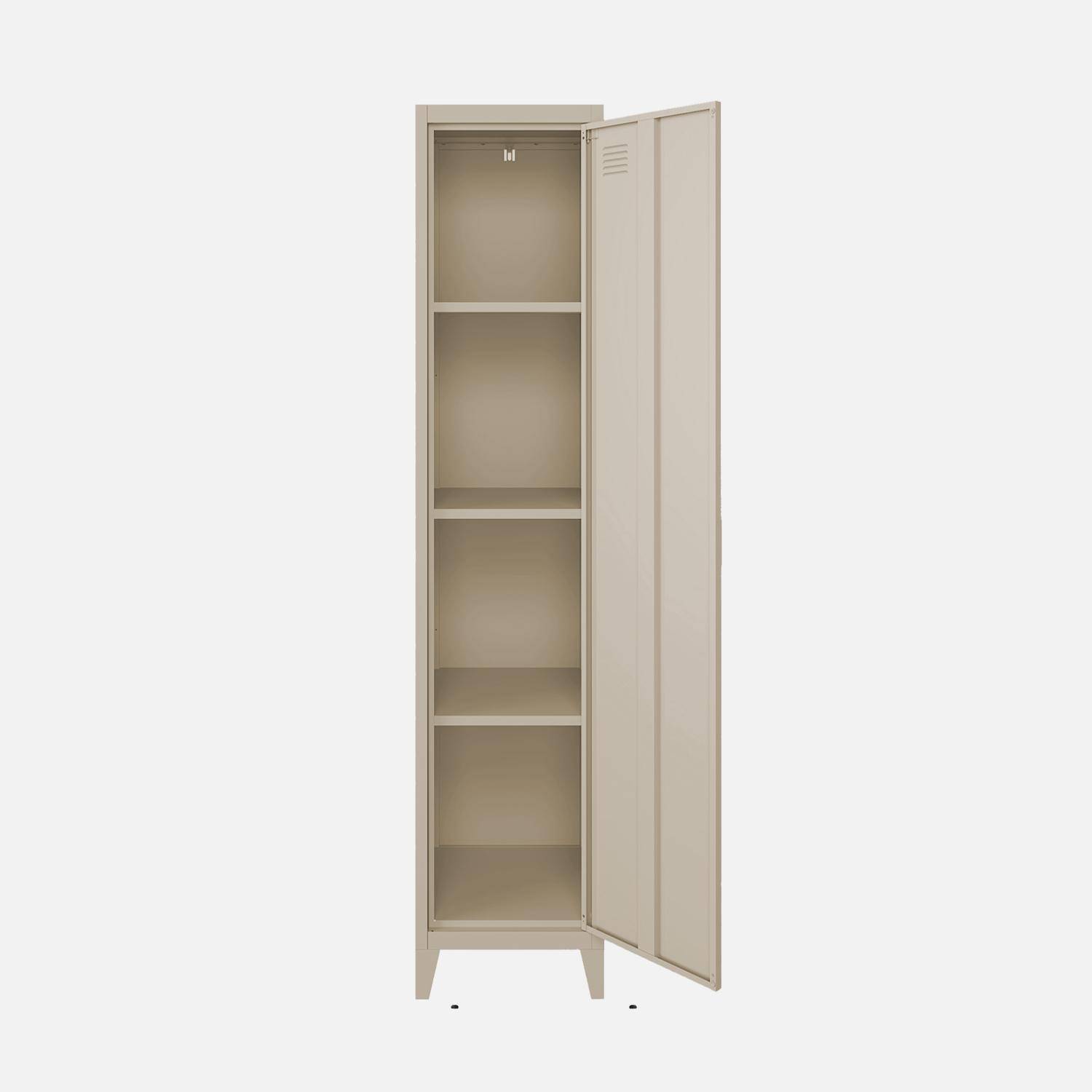 Armoire chambre enfant en acier beige, 4 espaces de rangement, casier, L 38 x P 38 x H 180 cm Photo4