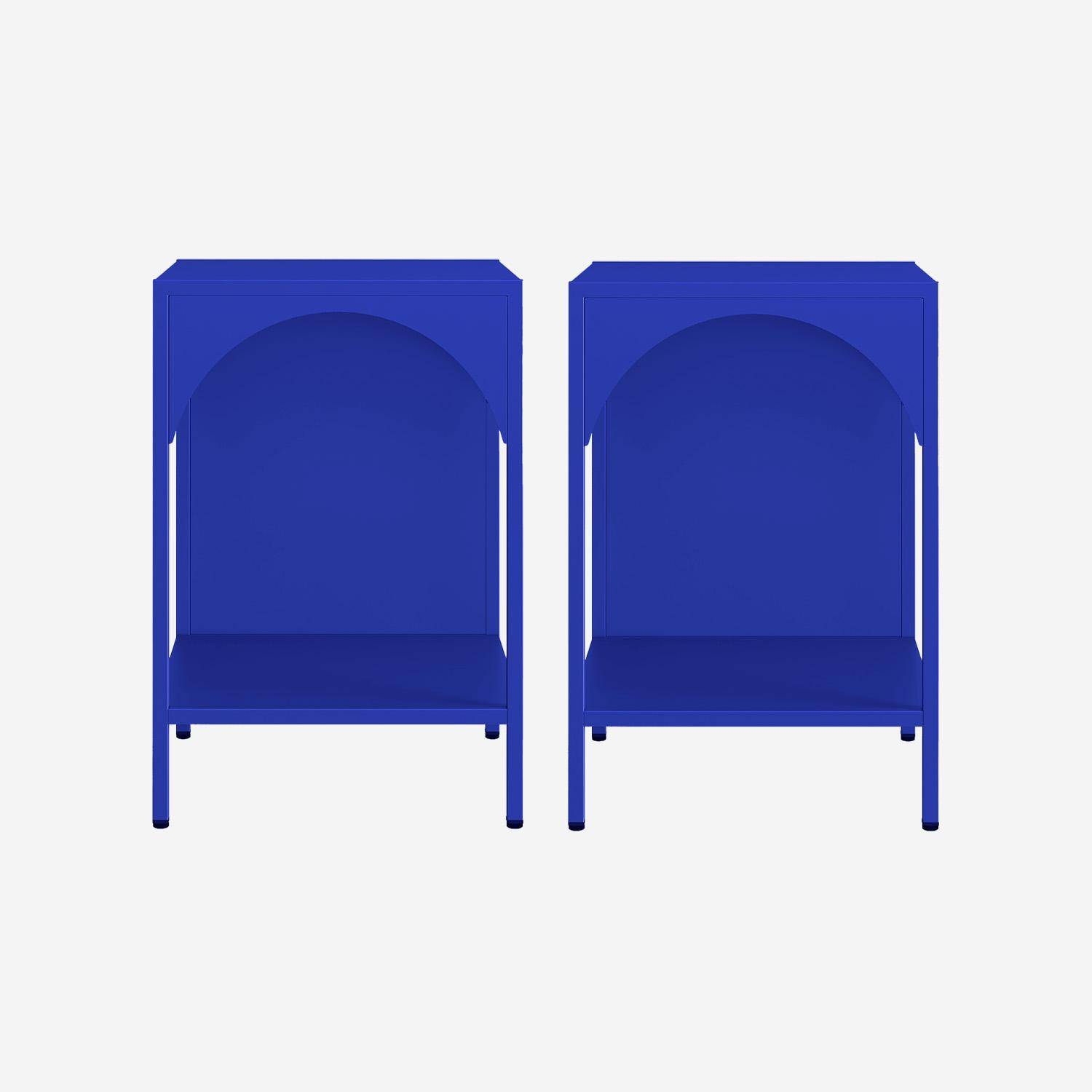 Lot de 2 tables de chevet, tables d'appoint en acier style industriel, bleu, L 35 x l 35 x H 51cm Photo2