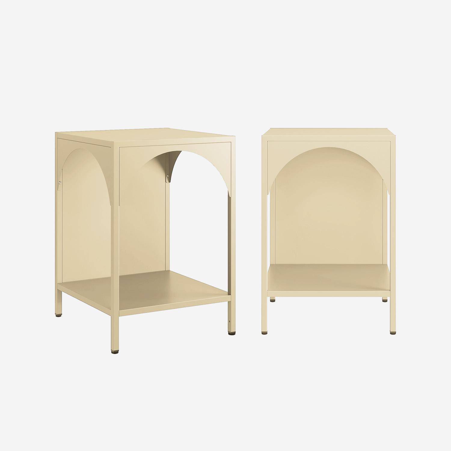 Lot de 2 tables de chevet, tables d'appoint en acier style industriel, beige, L 35 x l 35 x H 51cm Photo1
