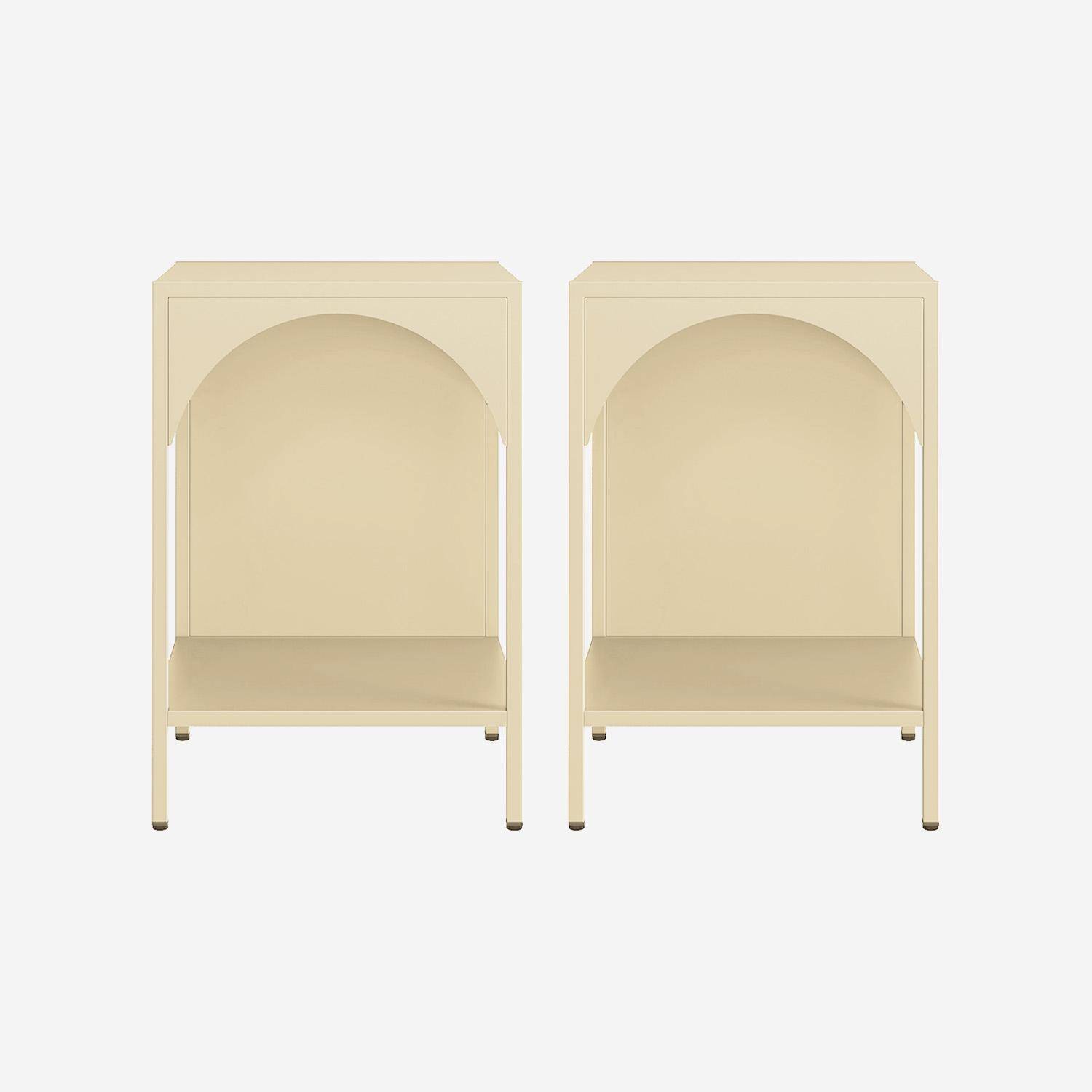 Lot de 2 tables de chevet, tables d'appoint en acier style industriel, beige, L 35 x l 35 x H 51cm Photo2