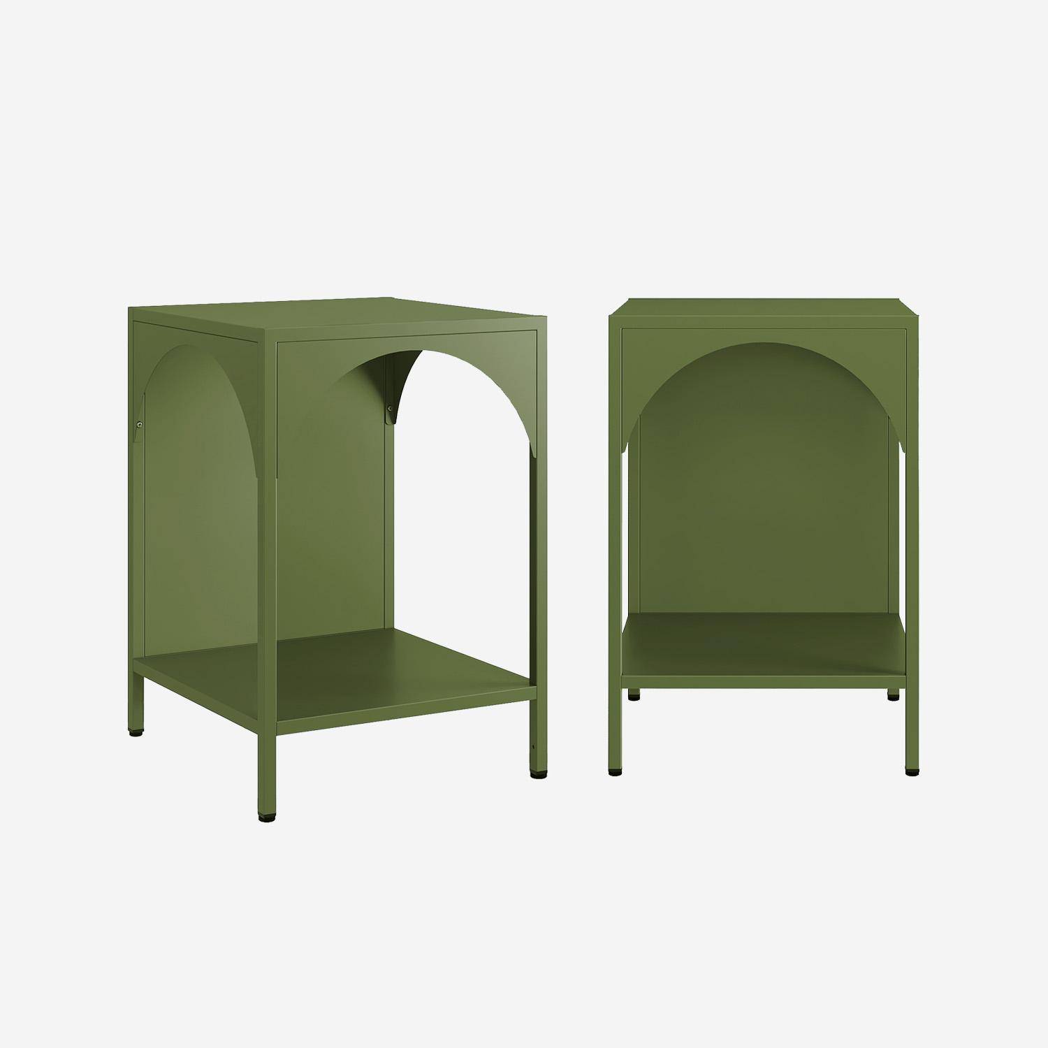 Lot de 2 tables de chevet, tables d'appoint en acier style industriel, kaki, L 35 x l 35 x H 51cm Photo1