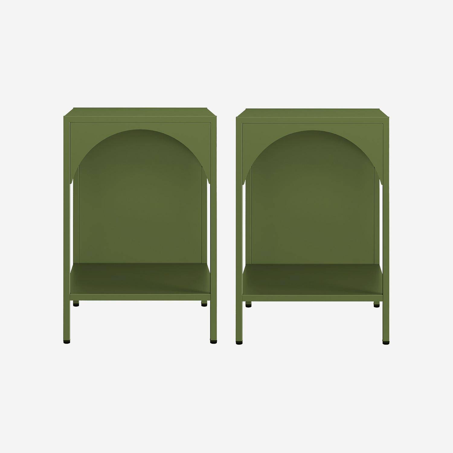 Lot de 2 tables de chevet, tables d'appoint en acier style industriel, kaki, L 35 x l 35 x H 51cm Photo2