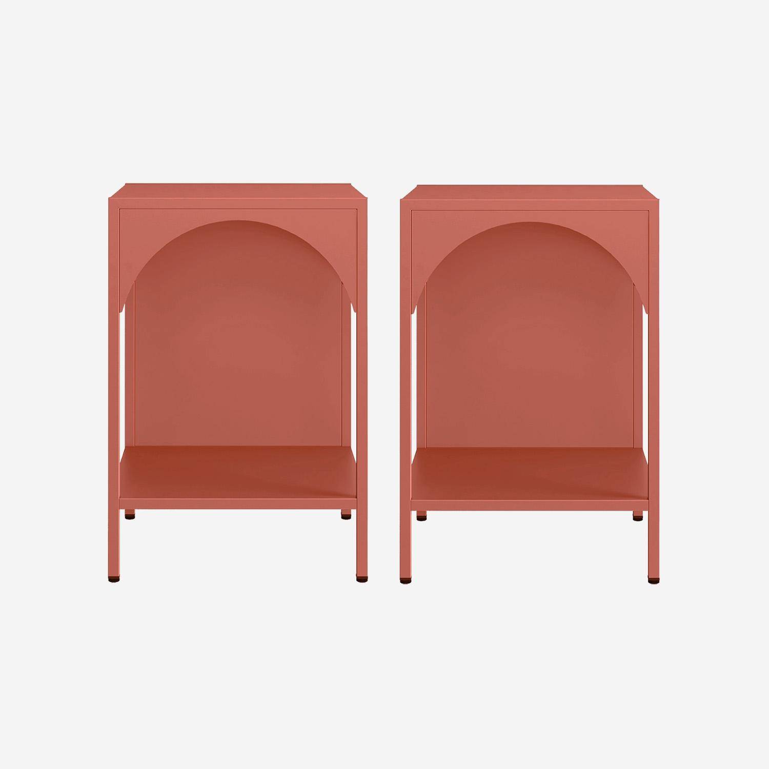 Lot de 2 tables de chevet, tables d'appoint en acier style industriel, terracotta, L 35 x l 35 x H 51cm Photo2