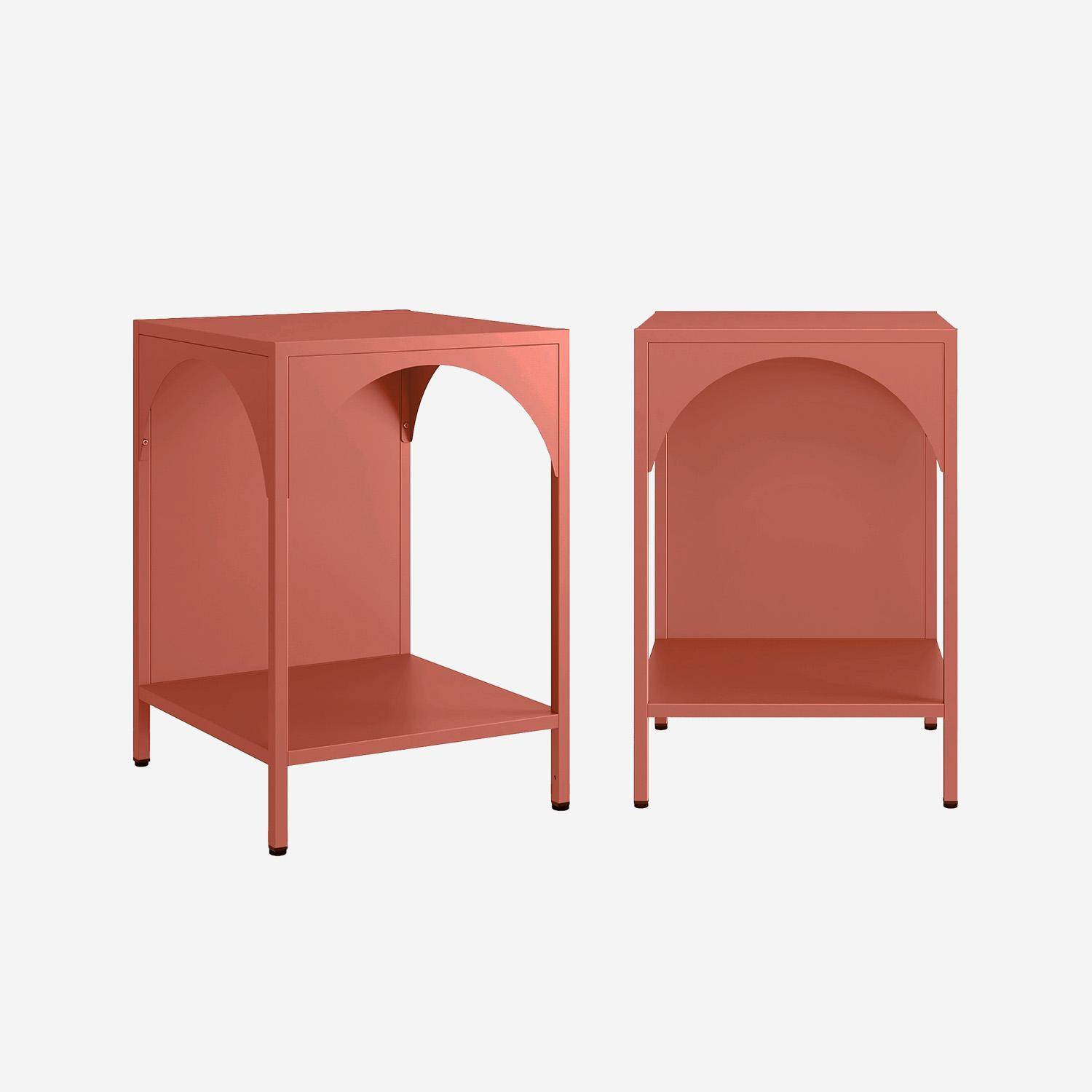 Lot de 2 tables de chevet, tables d'appoint en acier style industriel, terracotta, L 35 x l 35 x H 51cm Photo1