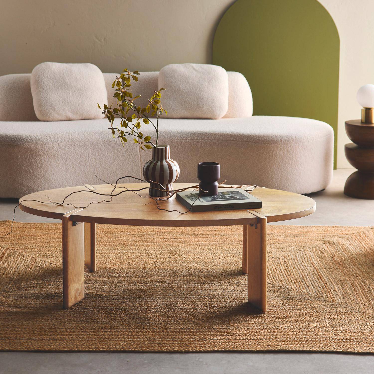 Table basse ovale en bois d'acacia naturel 120cm Photo1
