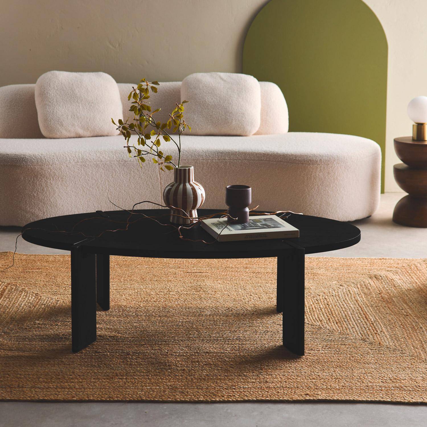 Table basse ovale en bois de manguier massif noir 120cm Photo1