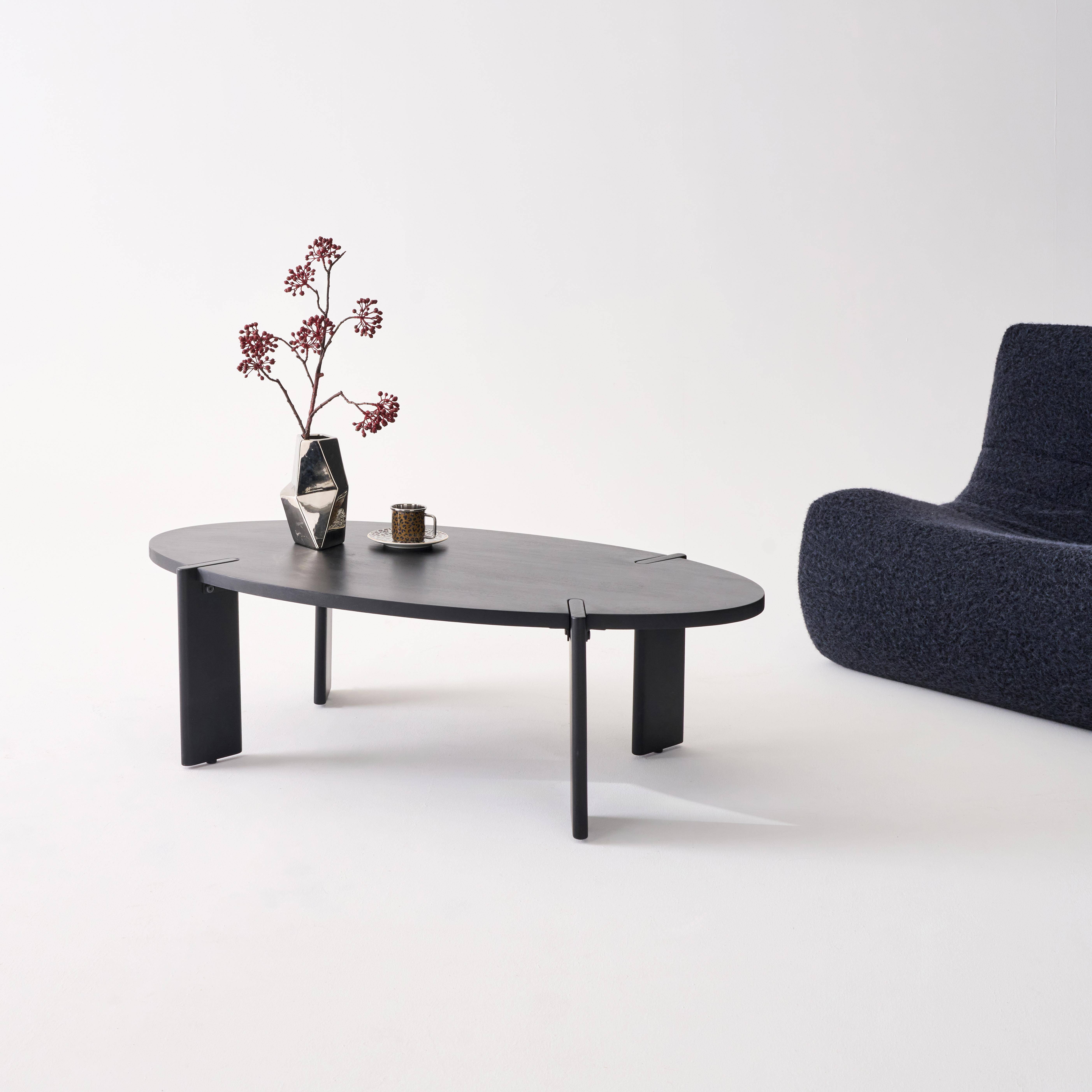 Table basse ovale en bois de manguier massif noir 120cm,sweeek,Photo2