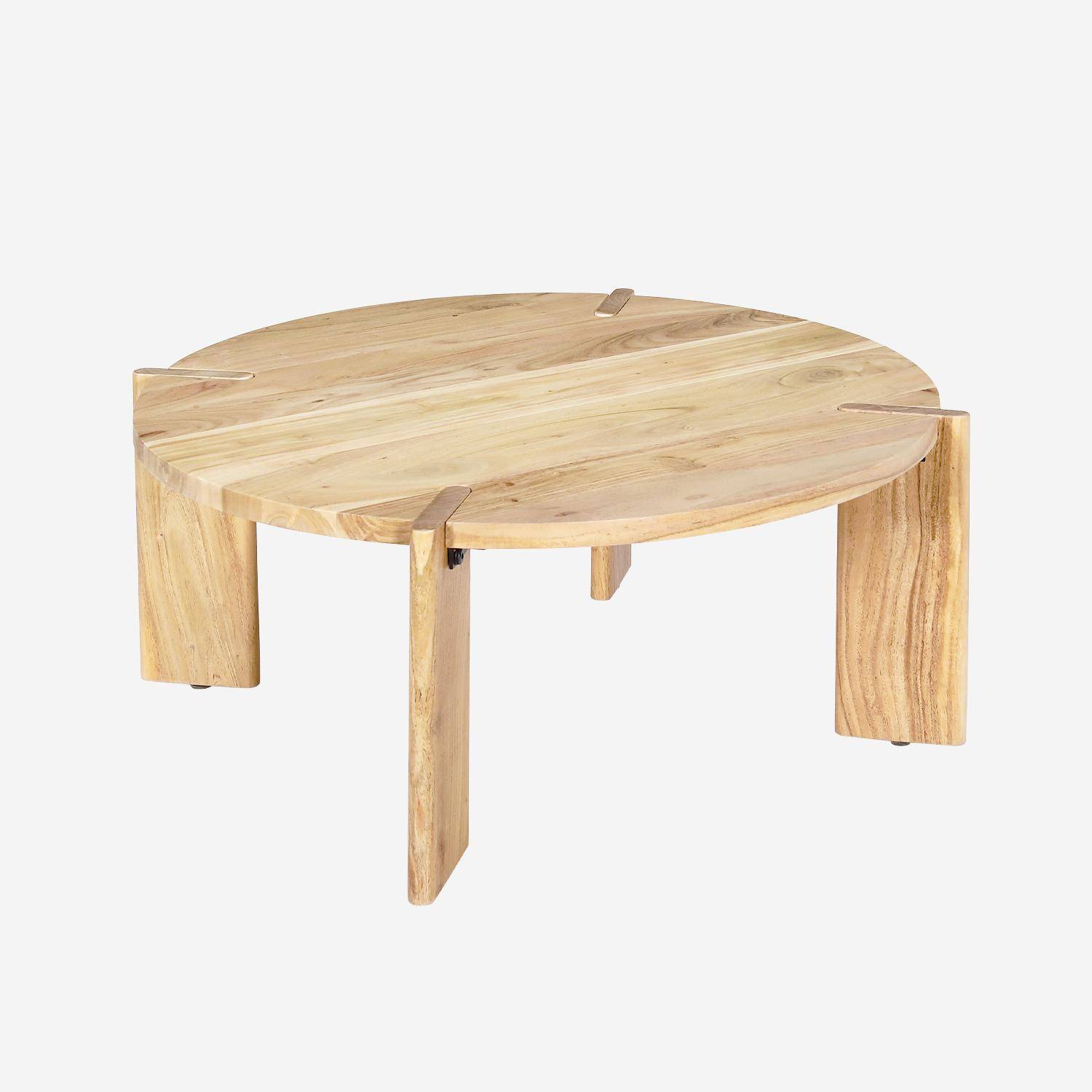 Round Solid Acacia Wood Coffee Table Reva, Natural, 80x80x36 cm,sweeek,Photo1